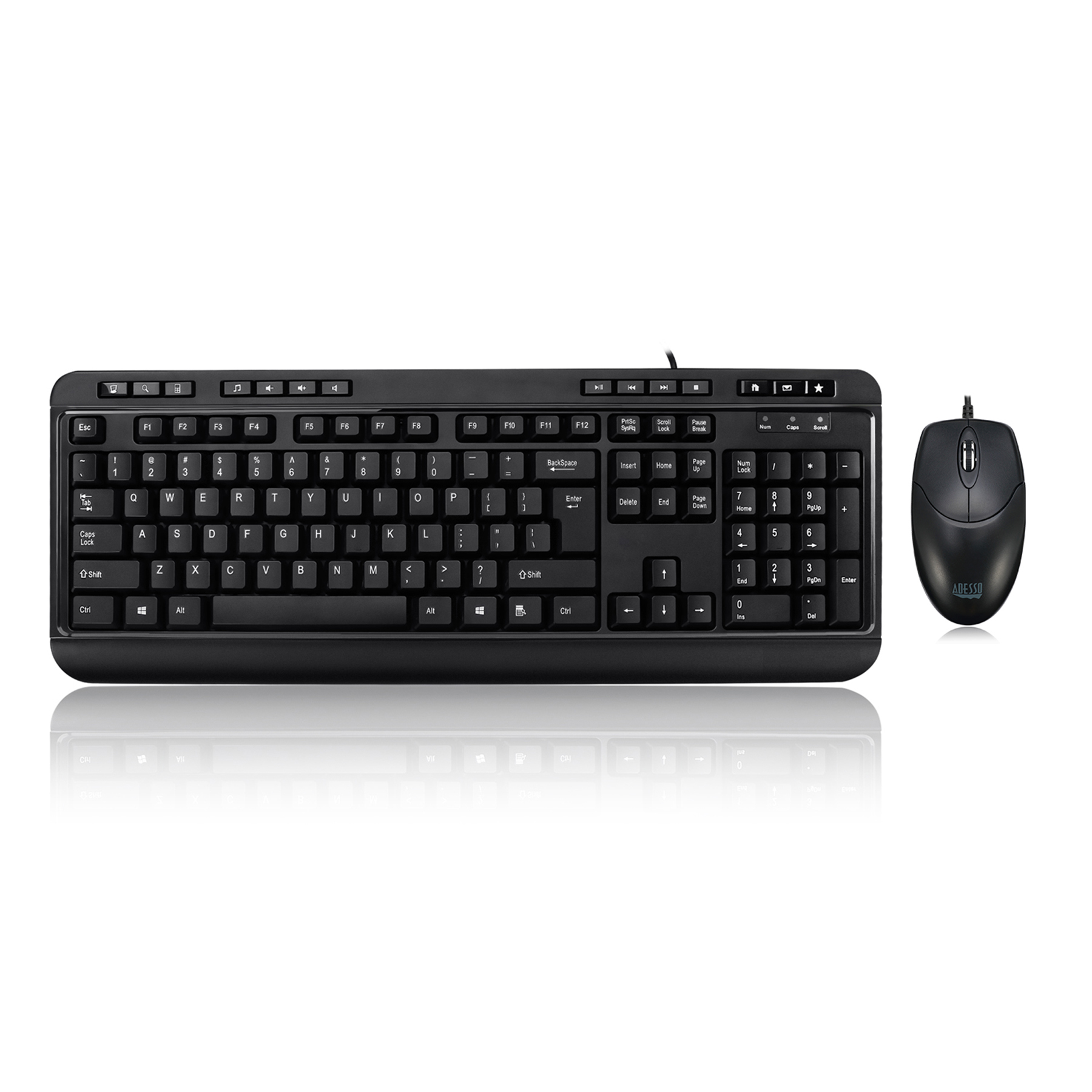 Adesso Keyboard & Mouse Combo Wired Antimicrobial Multimedia 1200dpi PC/MAC - Black
