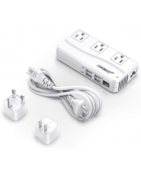 BESTEK World Travel Adaptor 200W with 2 x  AC Outlets 3 x USB Ports & 1 USB-C Port – White