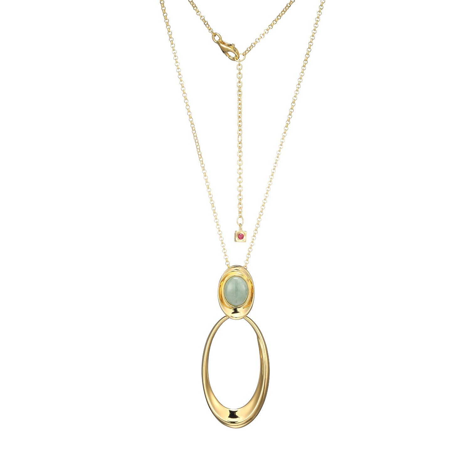 This Swirl Collection Necklace Features A Captivating Genuine Jade Stone Set In 18K Gold-Plated Sterling Silver. The Elegant Design Is Complemented By A 28" Rolo Chain With A 2" Extender For Versatile Styling.