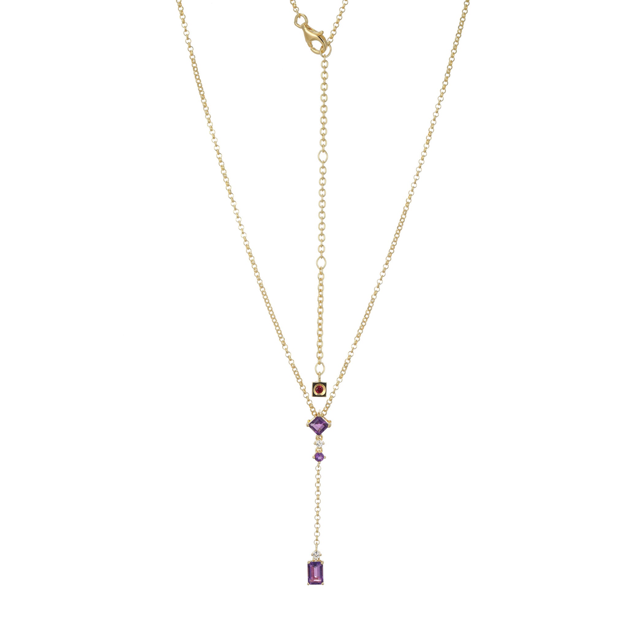 Effortless Luxury Defines This Sway Collection Amethyst Necklace. Vibrant Amethyst, Punctuated By Shimmering White Topaz Accents, Drapes From A Delicate Gold Chain, Transforming Any Outfit.