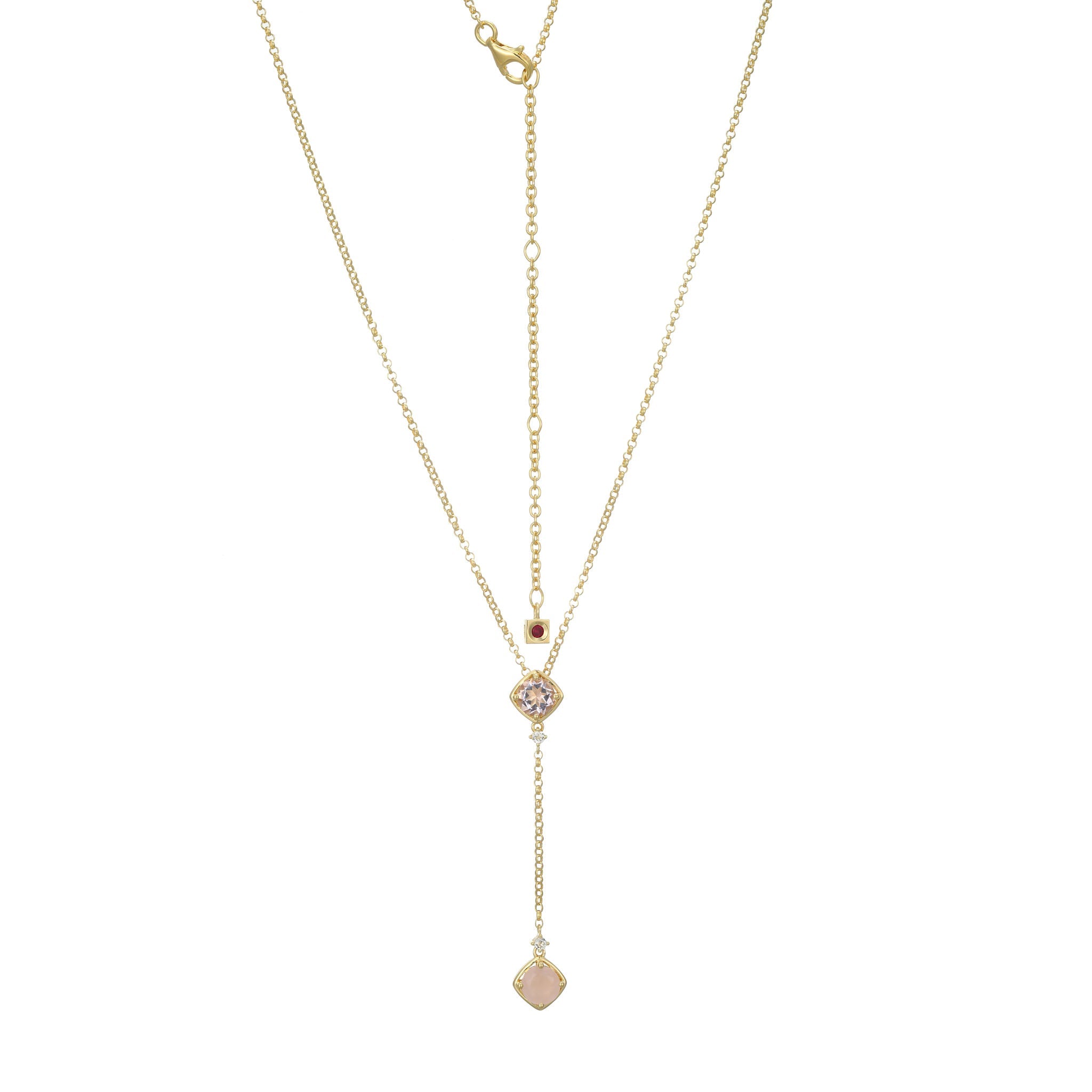 A Gold-Plated Chain Delicately Suspends A Charming Arrangement Of White Topaz And Pink Amethyst In This Lariat Necklace. This Beautifully Crafted Design Complements Both Tailored Suits And Flowing Gowns With Equal Grace.