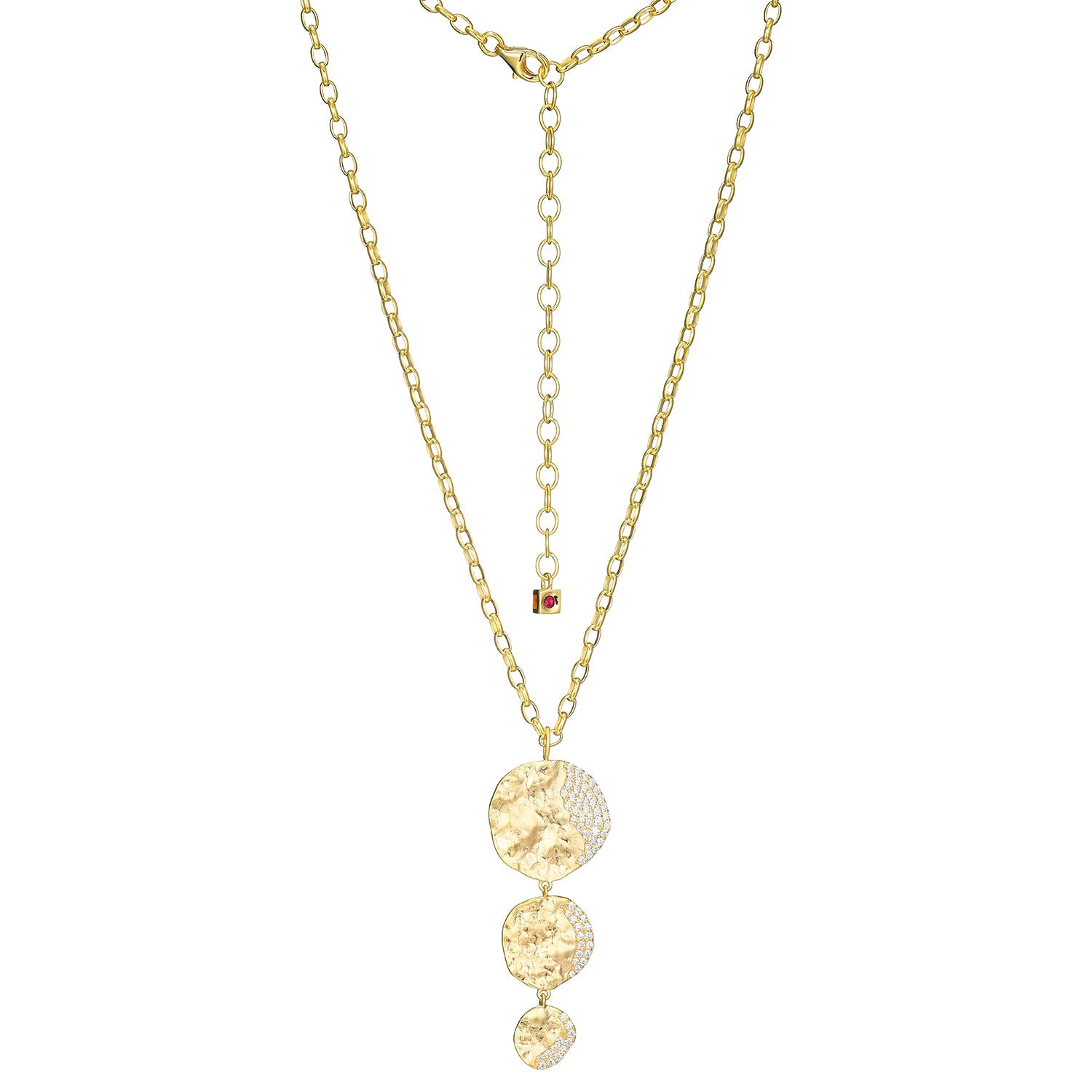 Sterling Silver Elle "Galaxy" Yellow Gold Plated White Cz Necklace On 17" + 3" Extension Cable Chain