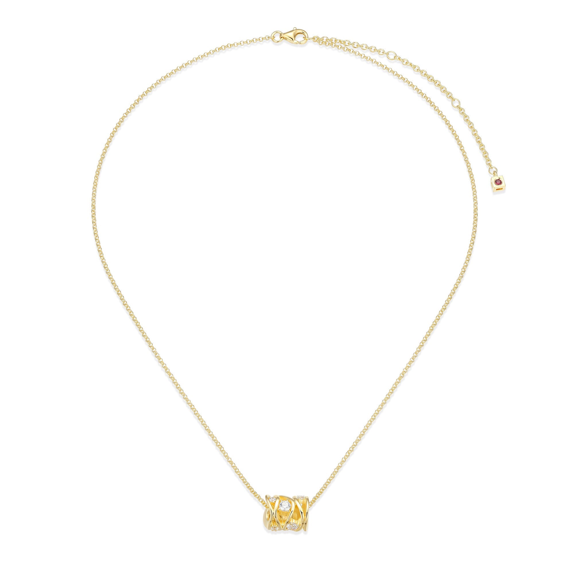 Sterling Silver Elle "between" Yellow Gold Plated Necklace Cubic Zirconia Rd 3.25mm &amp; Rd 3mm &amp; Rd Fine Matt Finish #020 Rolo Chain 17" Extension 3"