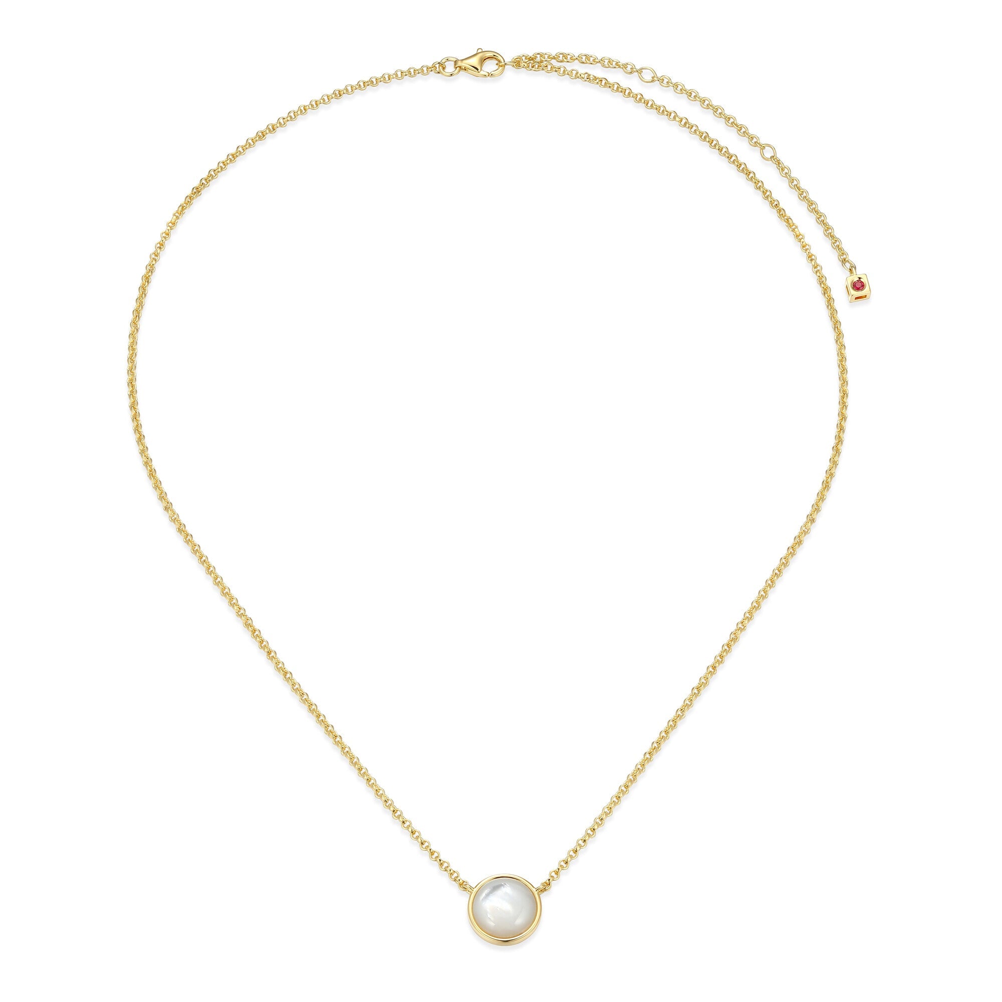 Sterling Silver Elle "Lustre" Yellow Gold Plated Necklace White Mop(Pinctada Imbricata) Rd 10Mm #025 Rolo Chain 17" Extension 3"