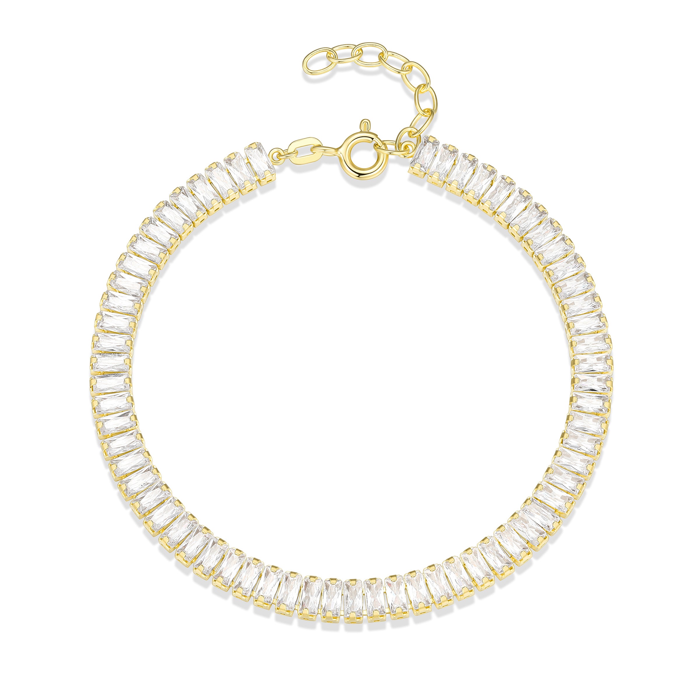 Diamondlite Cz 4X2Mm Baguette Tennis Bracelet In Sterling Silver With 18K Gold Plating. 6.75+1".