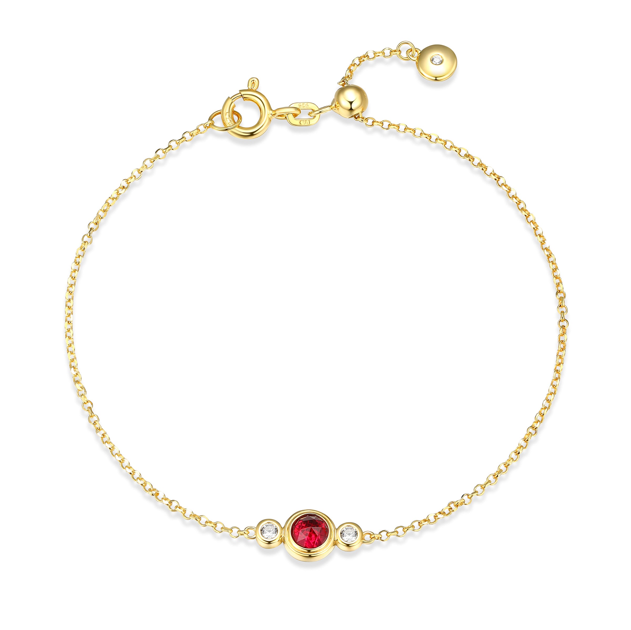 Ss Gp40 Brac Created Ruby(#7)(b1-b3)(a) (f-c)rd 4mm &amp; 3a Cz Rd 1.2mm Faceted Rolo Chain 7.5"