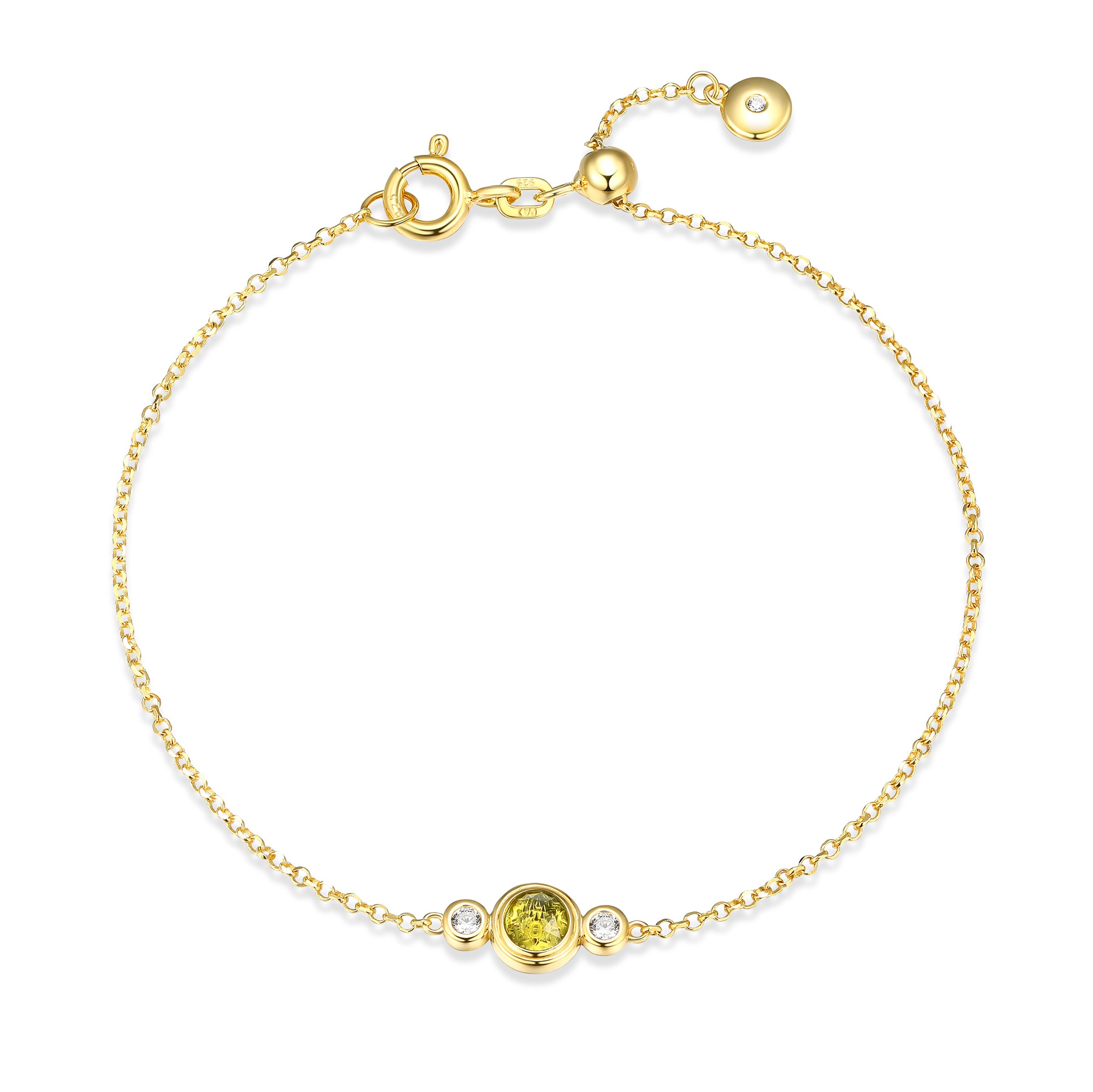Ss Gp40 Brac G Peridot(#2-#5)b (f-c)rd 4mm &amp; 3a Cz Rd 1.2mm Faceted Rolo Chain 7.5"