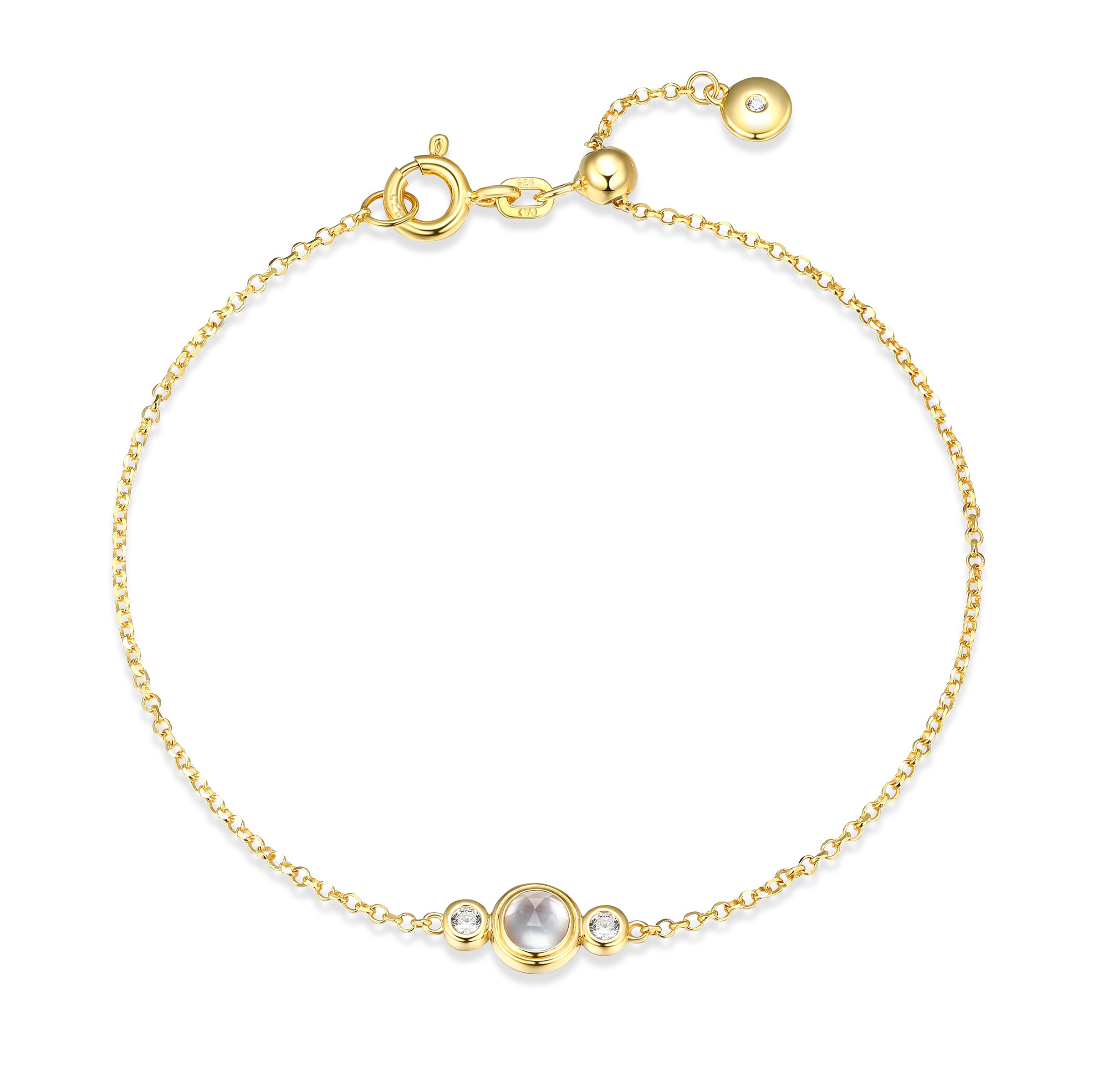Ss Gp40 Brac G White Crystal+wht Pinctada Inbricata(a) (f-c)rd 4mm &amp; 3a Cz Rd 1.2mm Faceted Rolo Chain 7.5"
