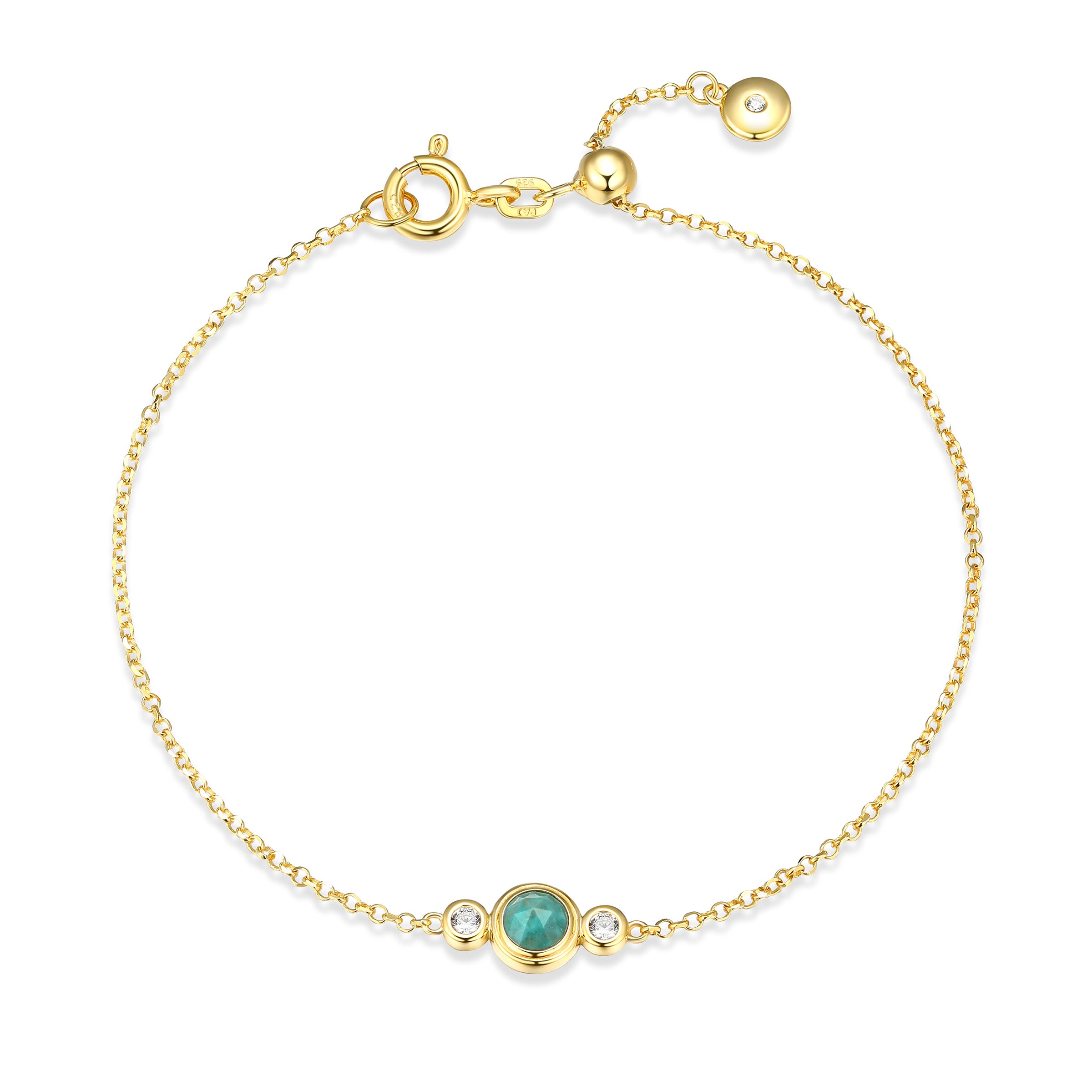 Ss Gp40 Brac G Turquoise Colored Magnesite(b) (f-c)rd 4mm &amp; 3a Cz Rd 1.2mm Faceted Rolo Chain 7.5"