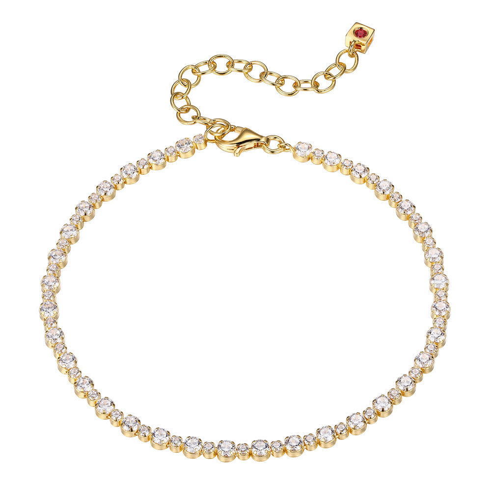 Sterling Silver "Rodeo Drive" Yellow Gold  Plated Cubic Zirconia Bracelet 6.5"+1.5"