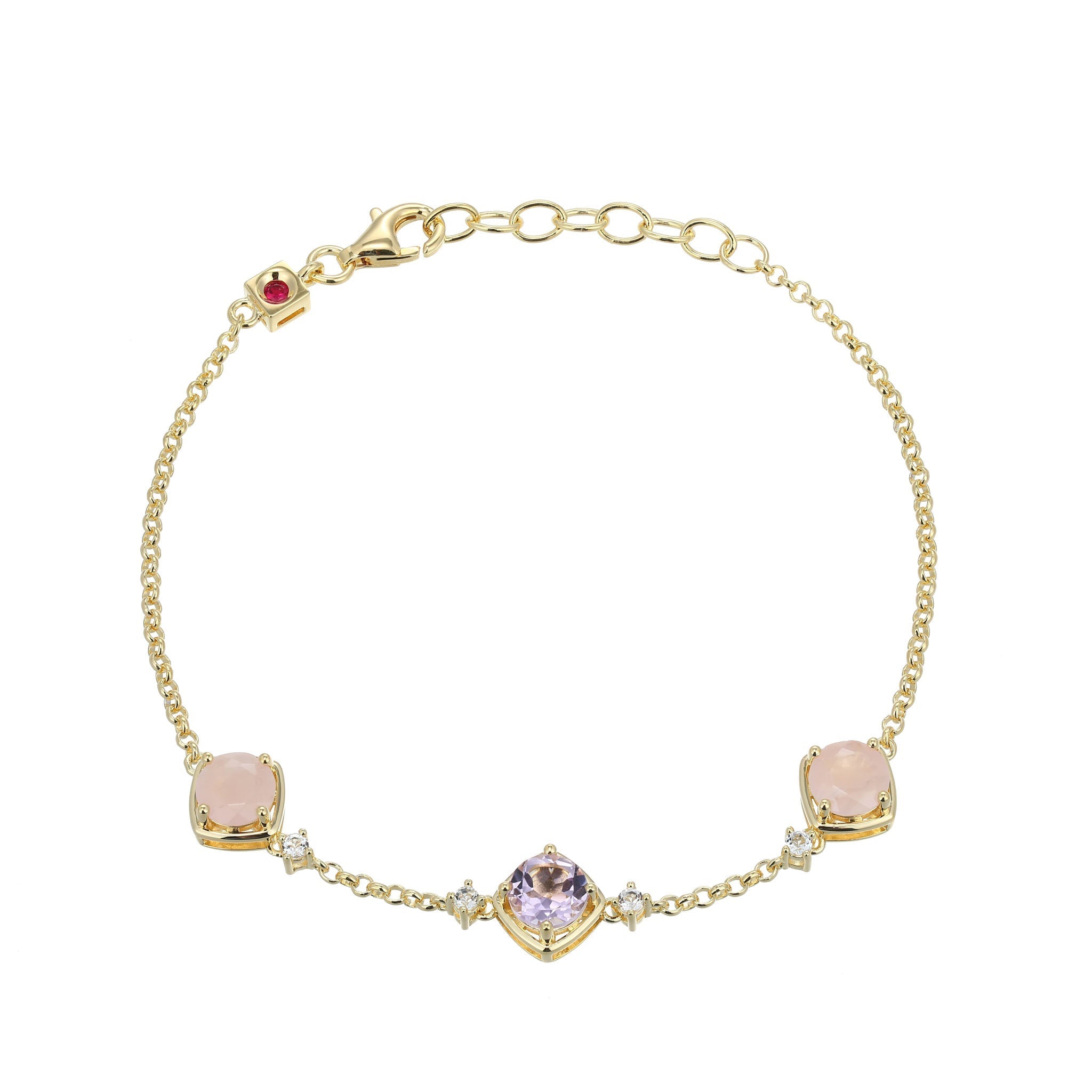 This Bracelet From The Sway Collection Features Rose Quartz And Amethyst Gemstones Enhanced By White Topaz. The Gold-Plated Chain Lends Understated Elegance, Ideal For Adding A Touch Of Sophistication To Everyday Style Or A Glamorous Evening Gown.