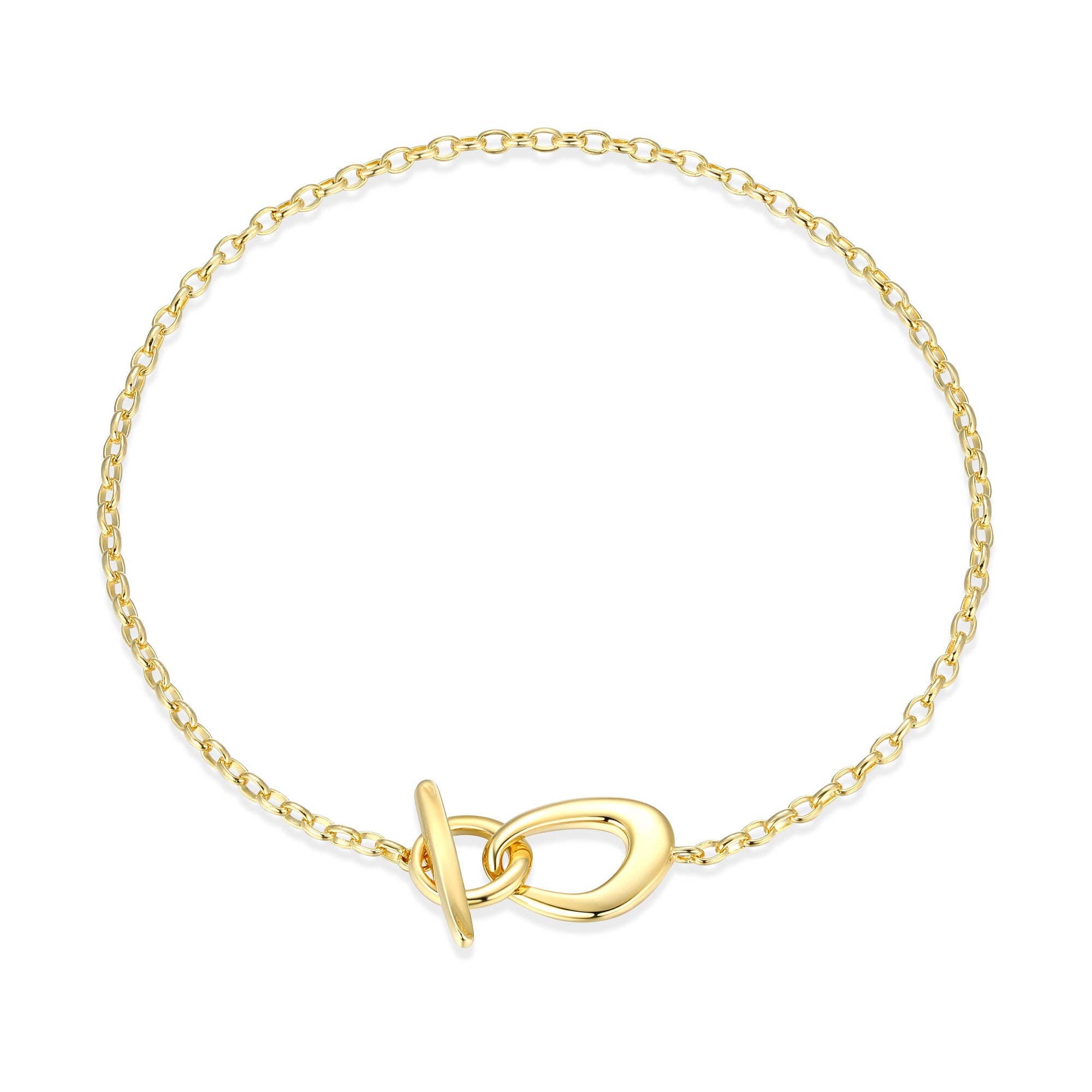 Sterling Silver Elle "Celeste" Yellow Gold Plated Bracelet  2.6*1.7Mm Ov Rolo Chain 7.25"