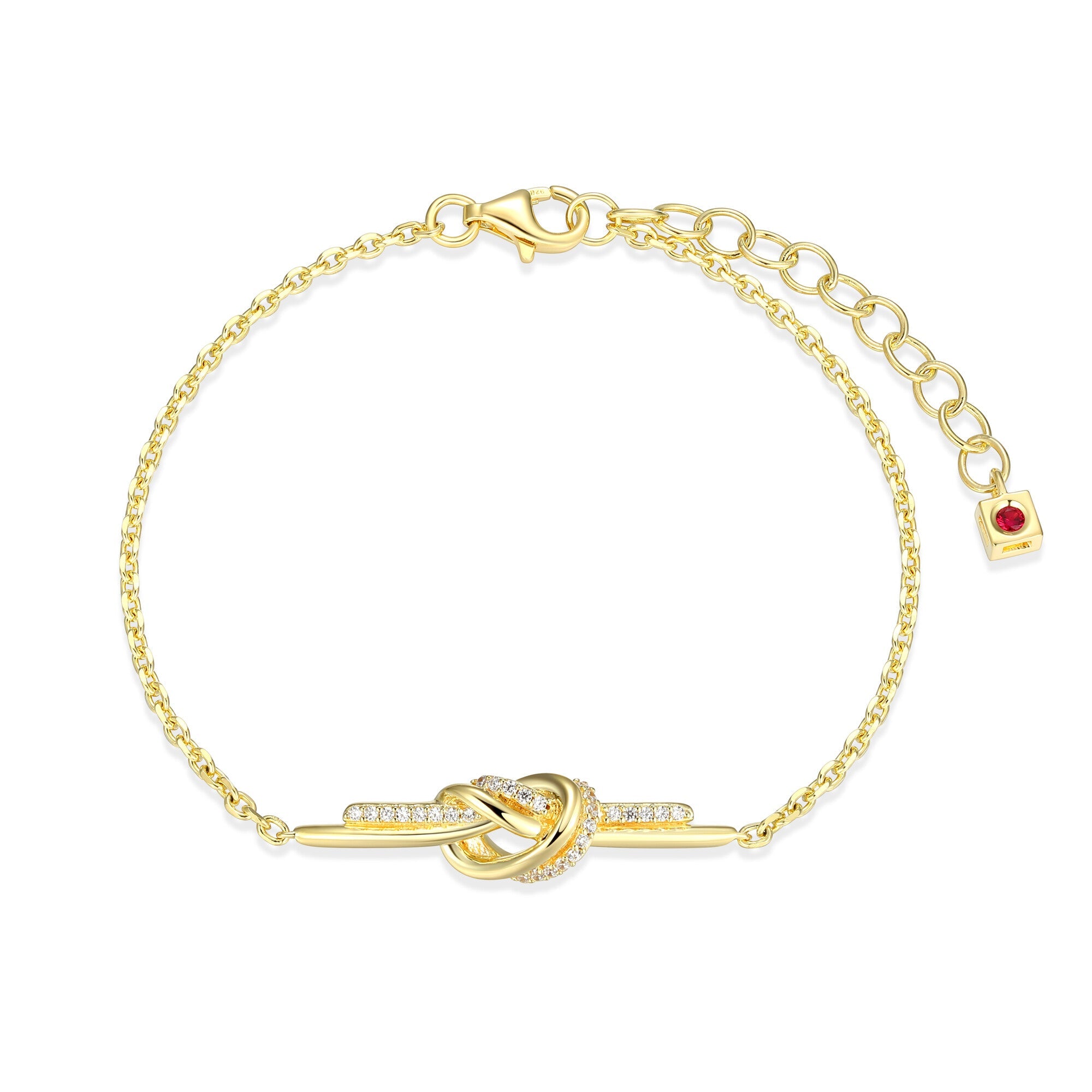 Sterling Silver Elle "Unity" Yellow Gold Plated Bracelet Cubic Zirconia Rd 1.8*2.4Mm Faceted Crossed Diamond Cut Cable Chain 6.5" Extension 1.5"