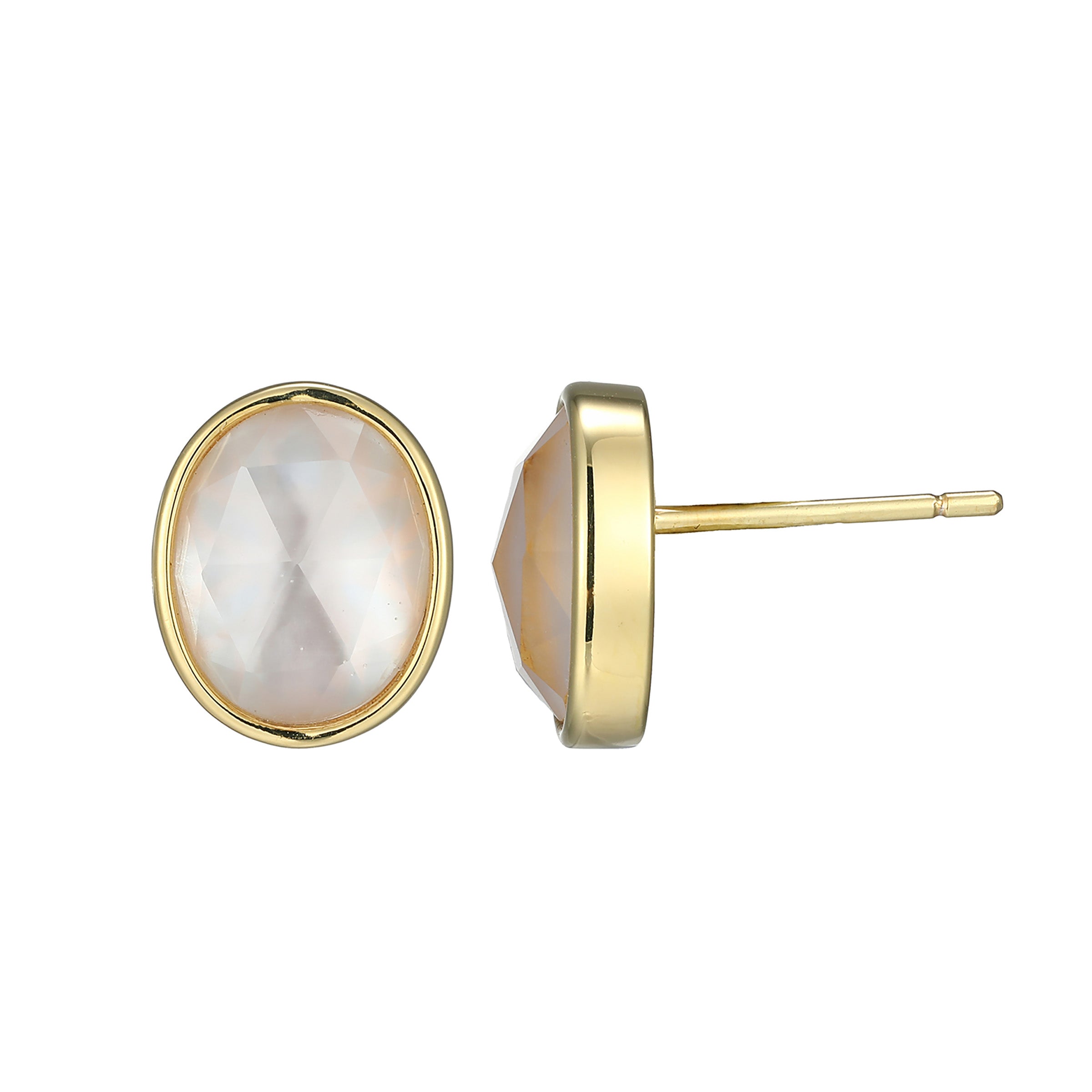 Ss Gp40 Ear G White Crystal/Wht Pinctada Inbricata(A) (F-C)Ov 10X8Mm Post(0.8Mm)