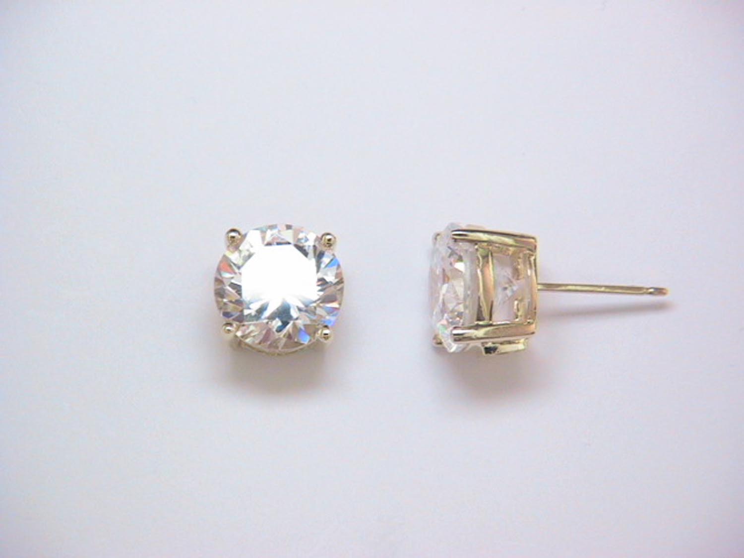 Sterling Silver "Glamorous" Yellow Gold Plated 10Mm Cubic Zirconia Stud Earring