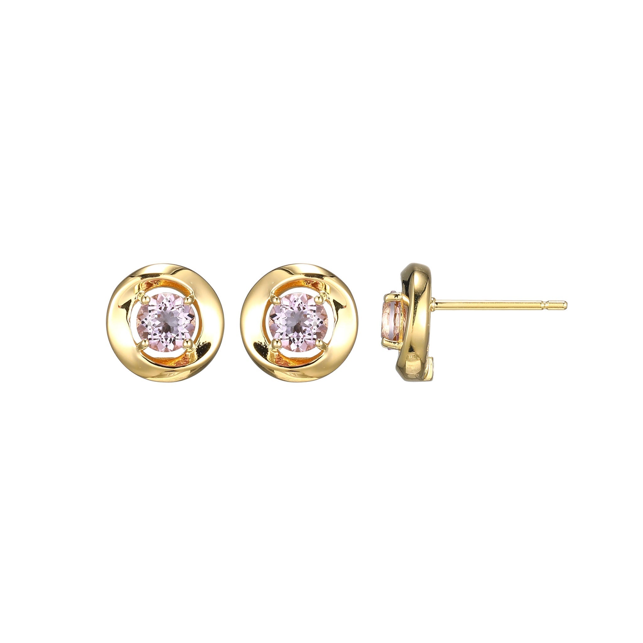 Enhance Your Look With These Swirl Collection Stud Earrings, Showcasing Genuine Pink Amethyst Set In 18K Gold-Plated Sterling Silver. The Slender 11X3Mm Design Radiates Elegance, Suitable For Any Occasion.