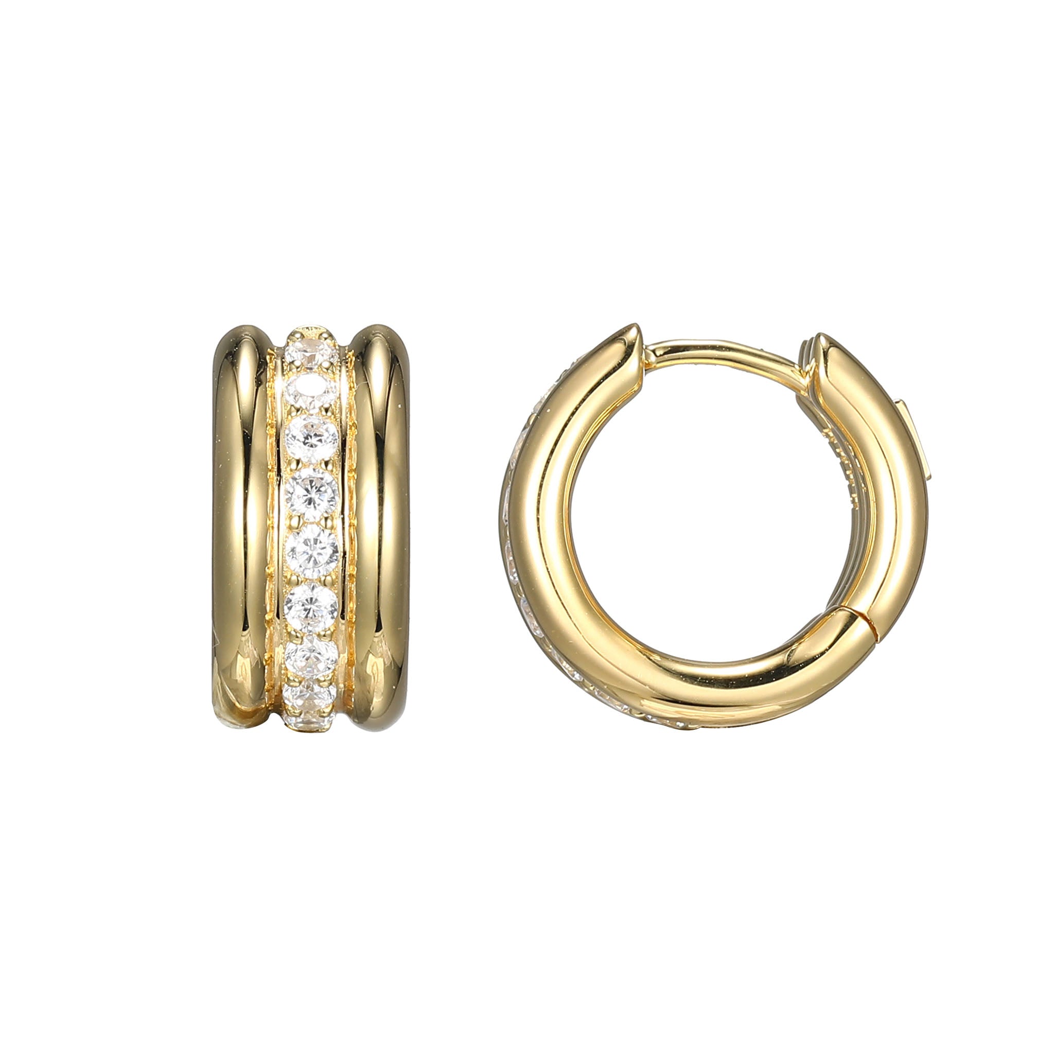 These Goddess Collection Hoop Earrings Feature Shimmering Cubic Zirconia Stones Set In 18K Gold-Plated Sterling Silver. The 13Mm Hoops Catch The Light Beautifully, Adding A Touch Of Elegance To Any Outfit.