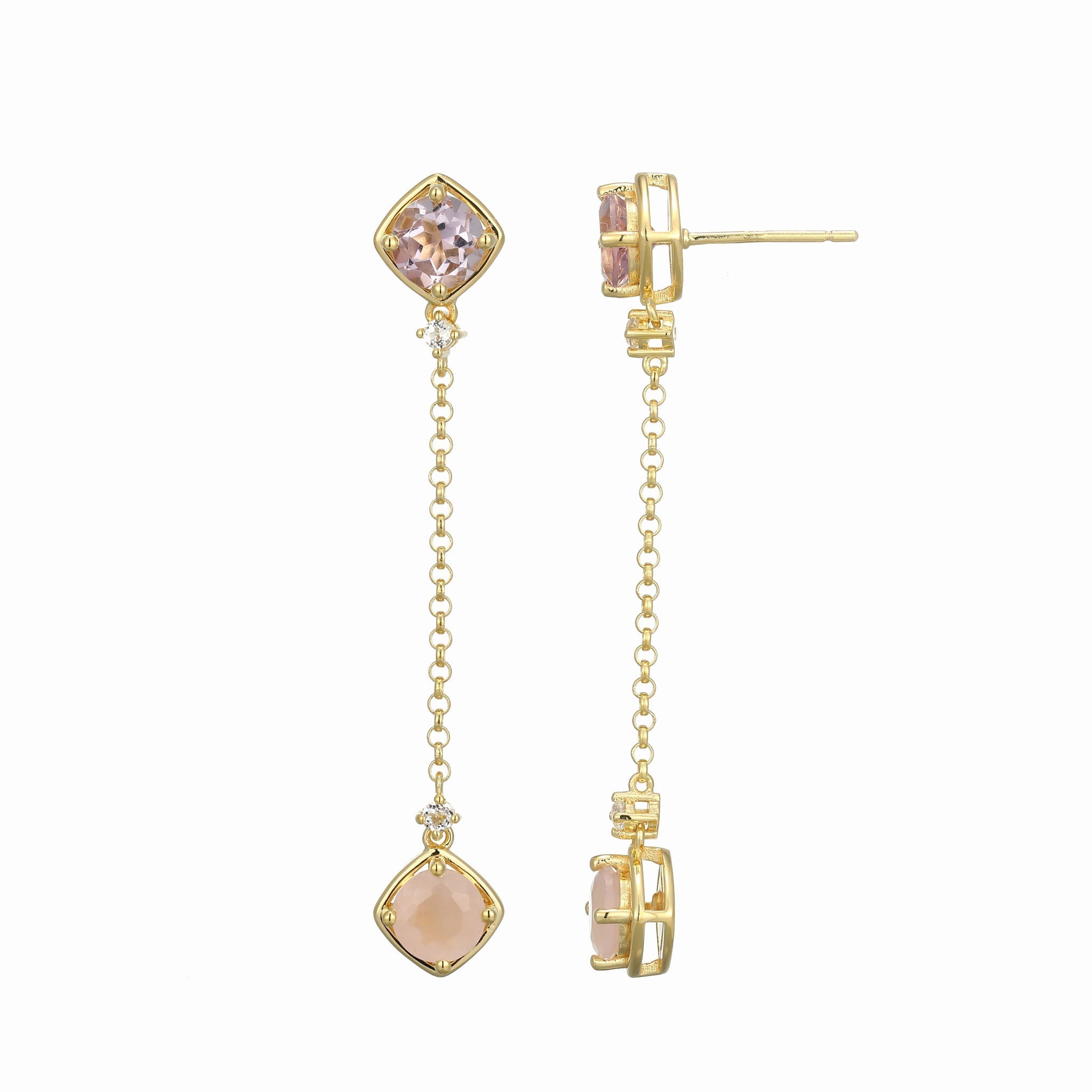 These Sway Collection Drop Earrings Feature An Exquisite Contrast Of White Topaz And Pink Amethyst, Charmingly Set In A Gold Frame. Hand-Finished To Perfection, They Reflect Parisian Craftsmanship.
