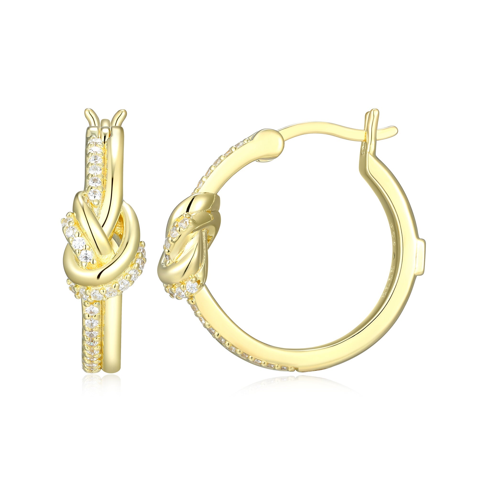 Sterling Silver Elle "Unity" Yellow Gold Plated Hoop Earrings Cubic Zirconia Size 20Mm