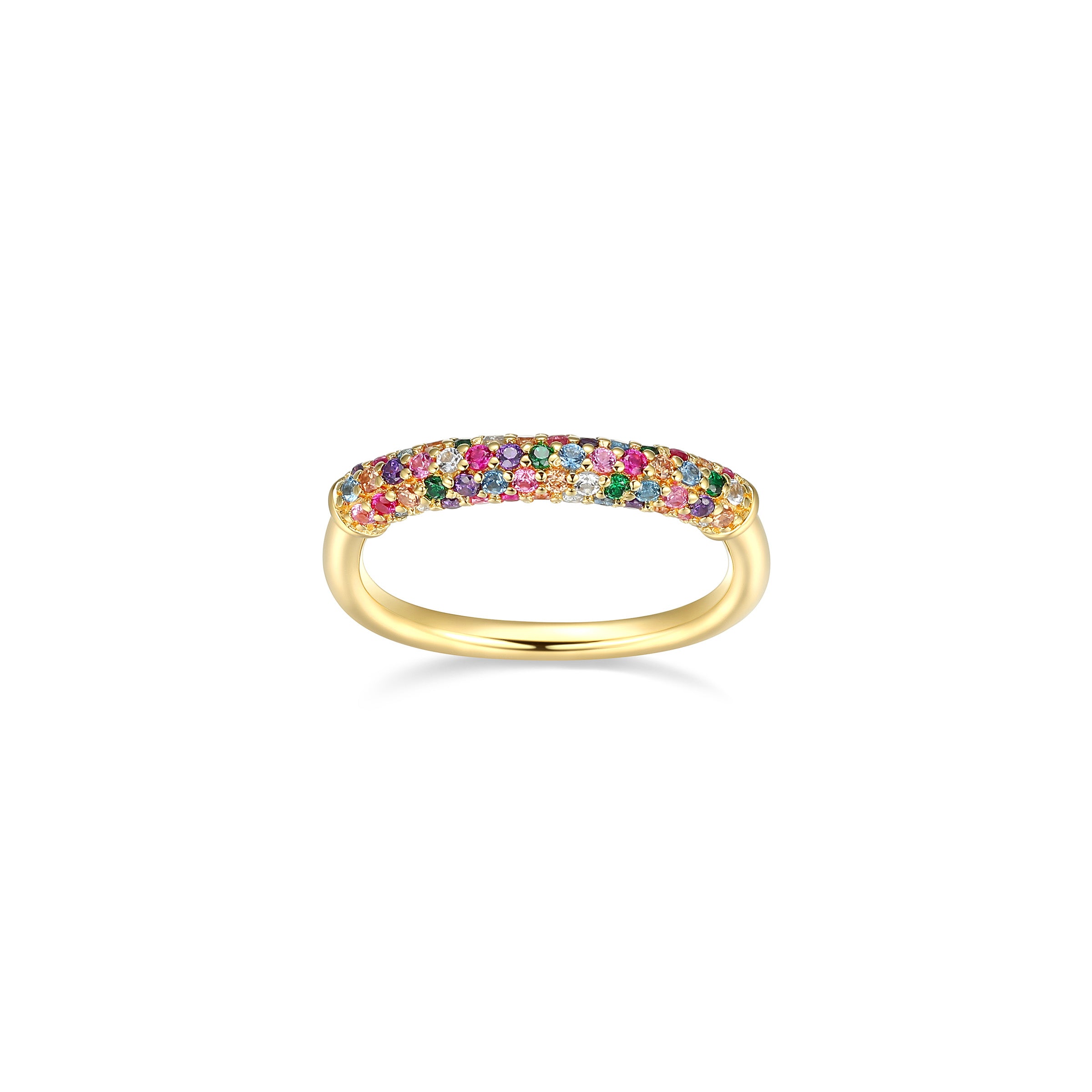 Rainbow Pavãƒæ’ã†â€™ Square Ring In Sterling Silver With 18k Gold Plating - Size 7