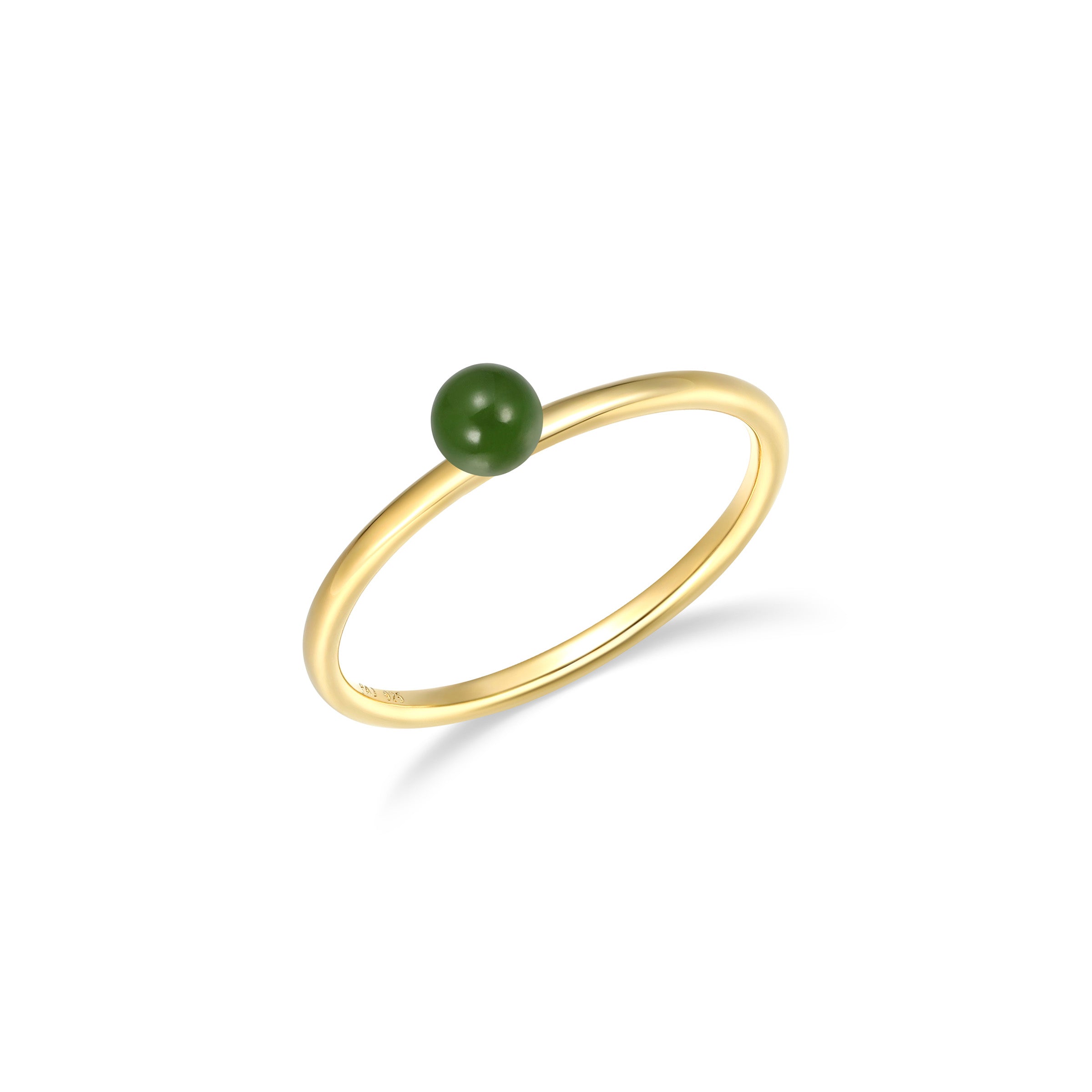 Ss Gp40 Ring G Natural Green Nephrite Jade(A) Rb 4Mm - Size 6