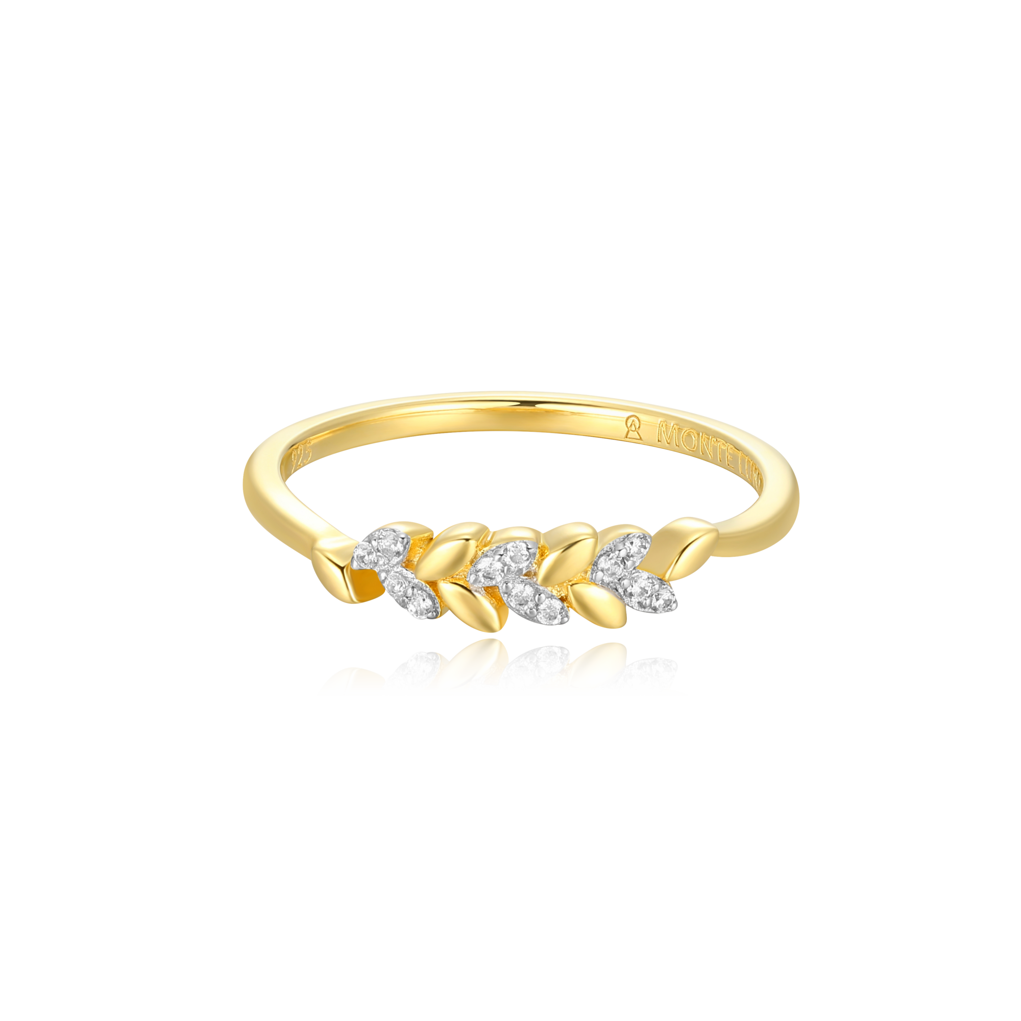 BR0102Y - Laurel Statement Ring in 14K Yellow Gold-Plated Sterling Silver - Size 7