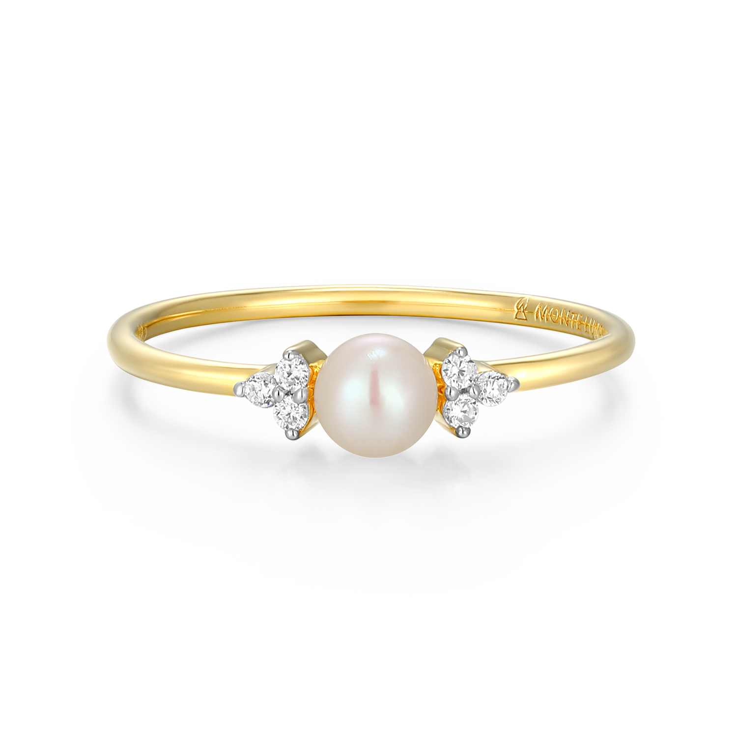 BR0193Y - Genuine Pearl & Lab-Created Diamond Cluster Ring in 14K Gold & Rhodium-Plated Sterling Silver - Size 6