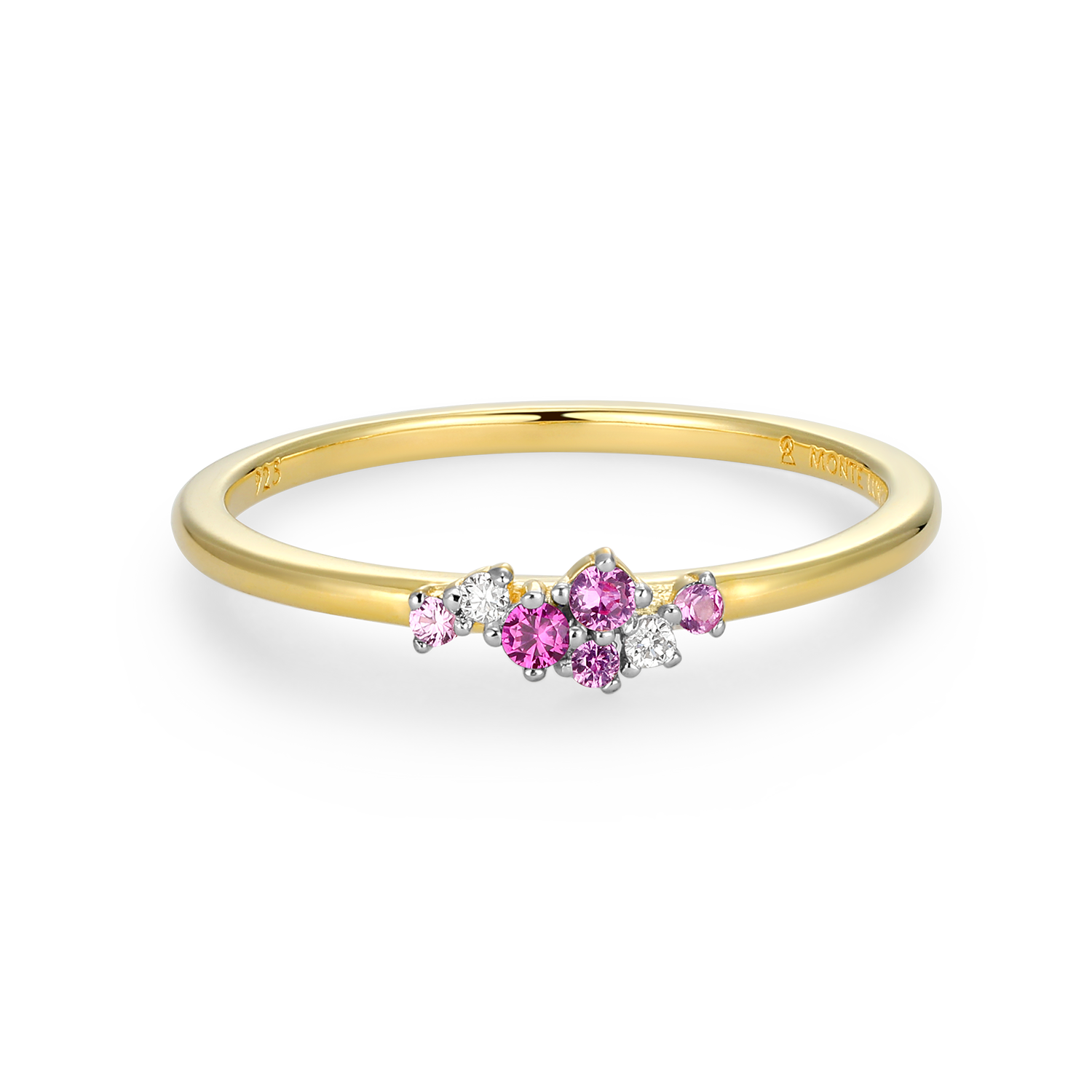 BR0199Y - Scattered Ombre Lab-Created Ruby & Diamond Ring in 14K Gold & Rhodium-Plated Sterling Silver