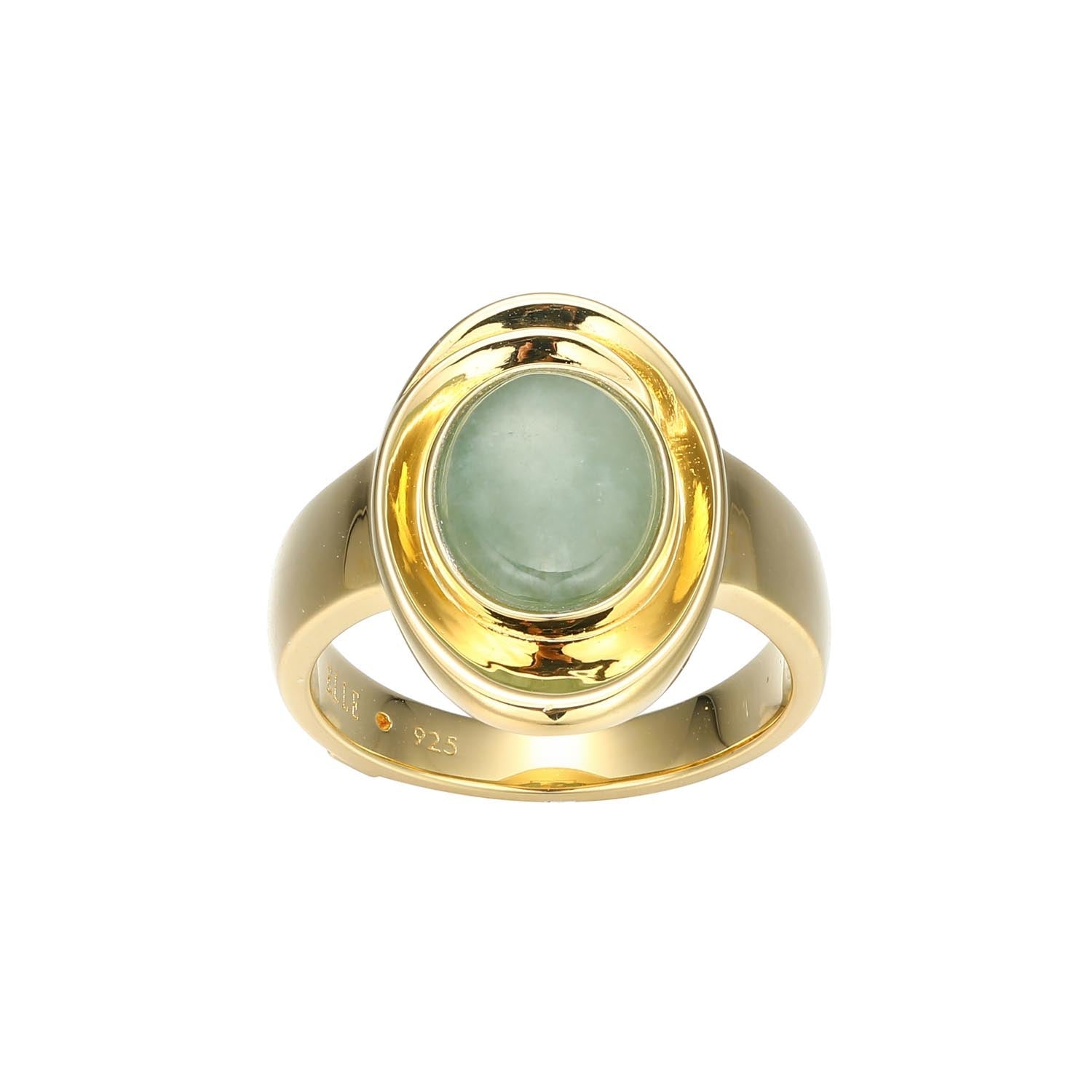 Indulge In The Sophisticated Charm Of This Swirl Collection Ring. Crafted From 18K Gold-Plated Sterling Silver, Its Elegant Design Features A Genuine Jade Centerpiece That Exudes Natural Beauty. - Size 9