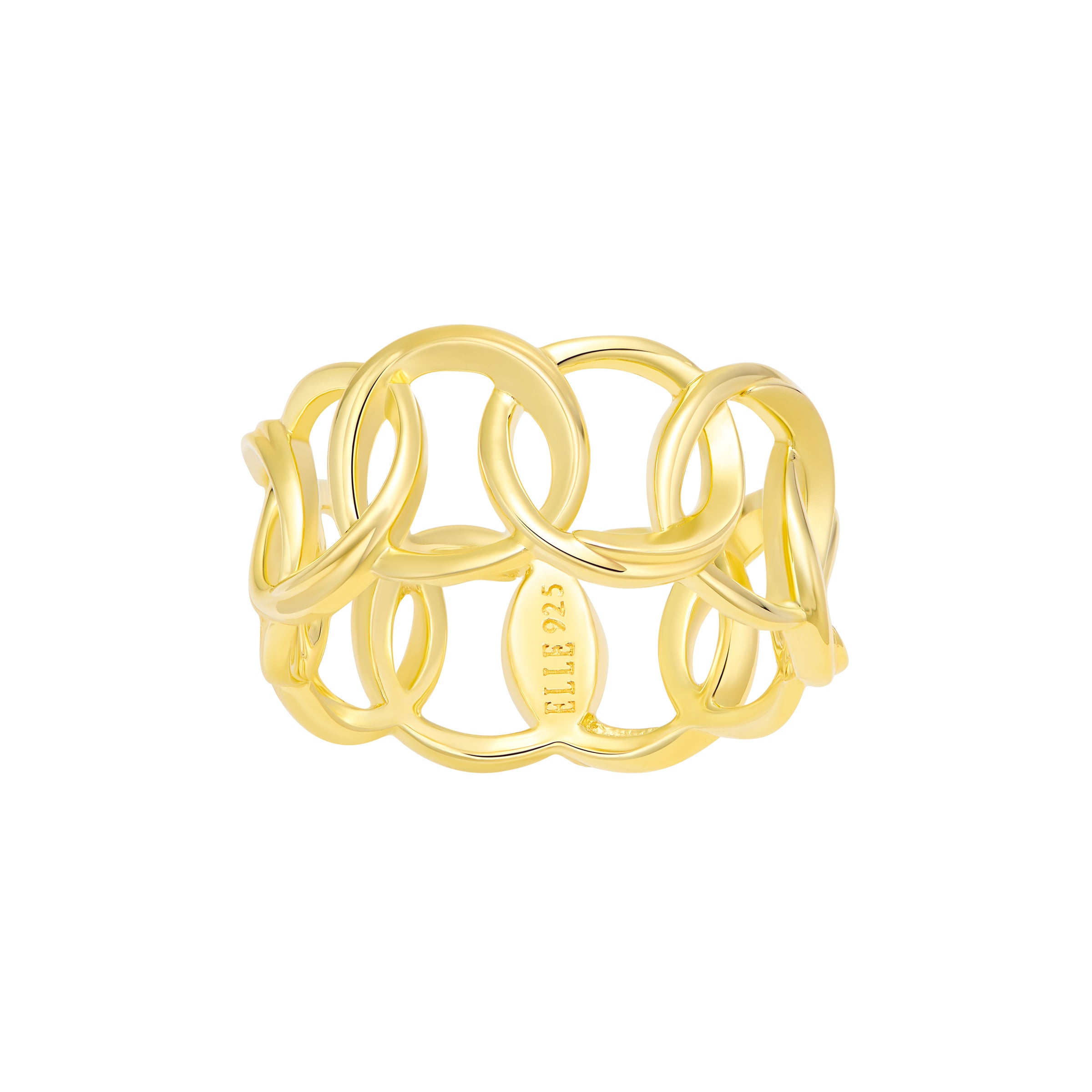 This Swirl Collection Ring Features A Captivating Design Of Interlocking Circles, Expertly Crafted From 18K Gold-Plated Sterling Silver. Perfect For Adding A Touch Of Elegance To Any Outfit. - Size 7