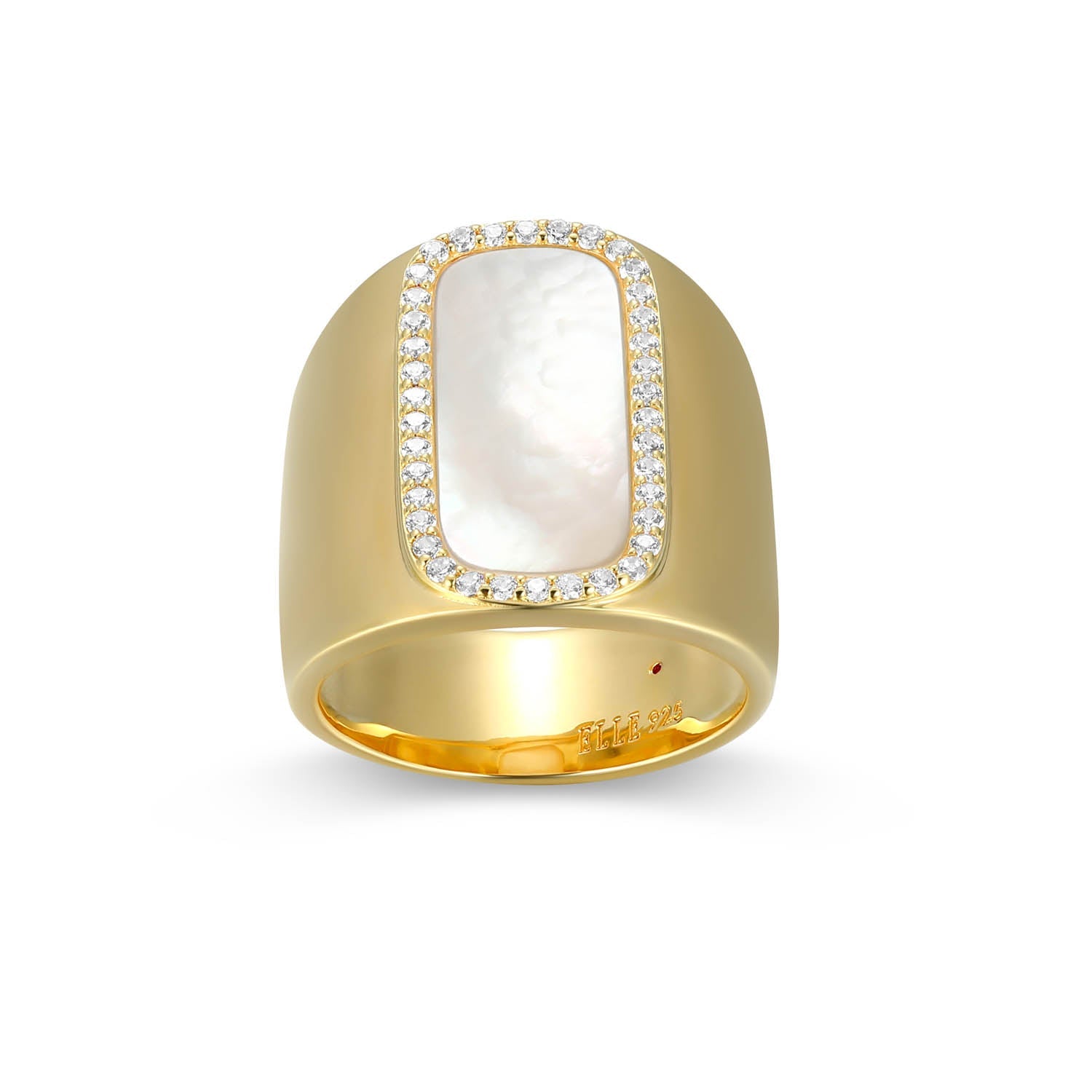 Sterling Silver Elle "Allure 2.0" Yellow Gold Plated Mother Of Pearl And White Cz Ring - Size 6