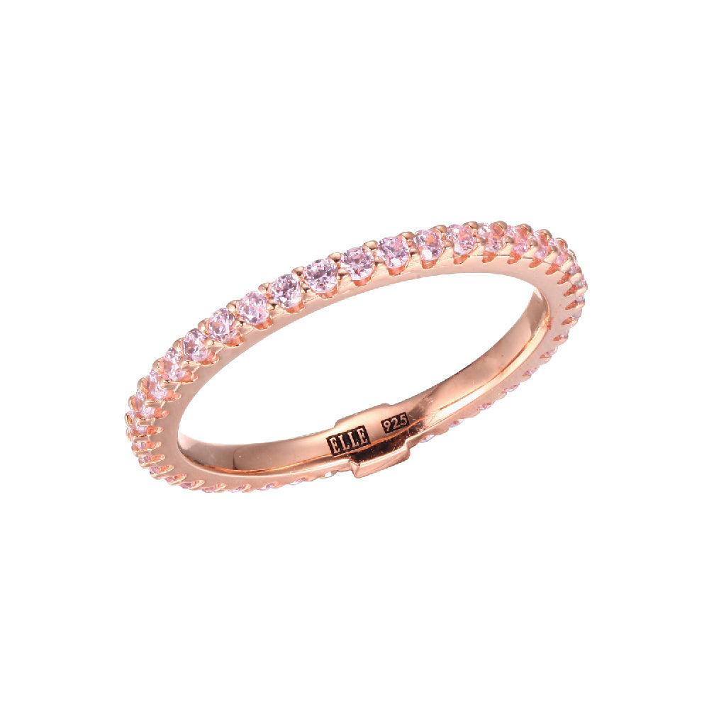 Sterling Silver " Stardust" Rose Gold  Plated Pink Cz Ring - Size 8