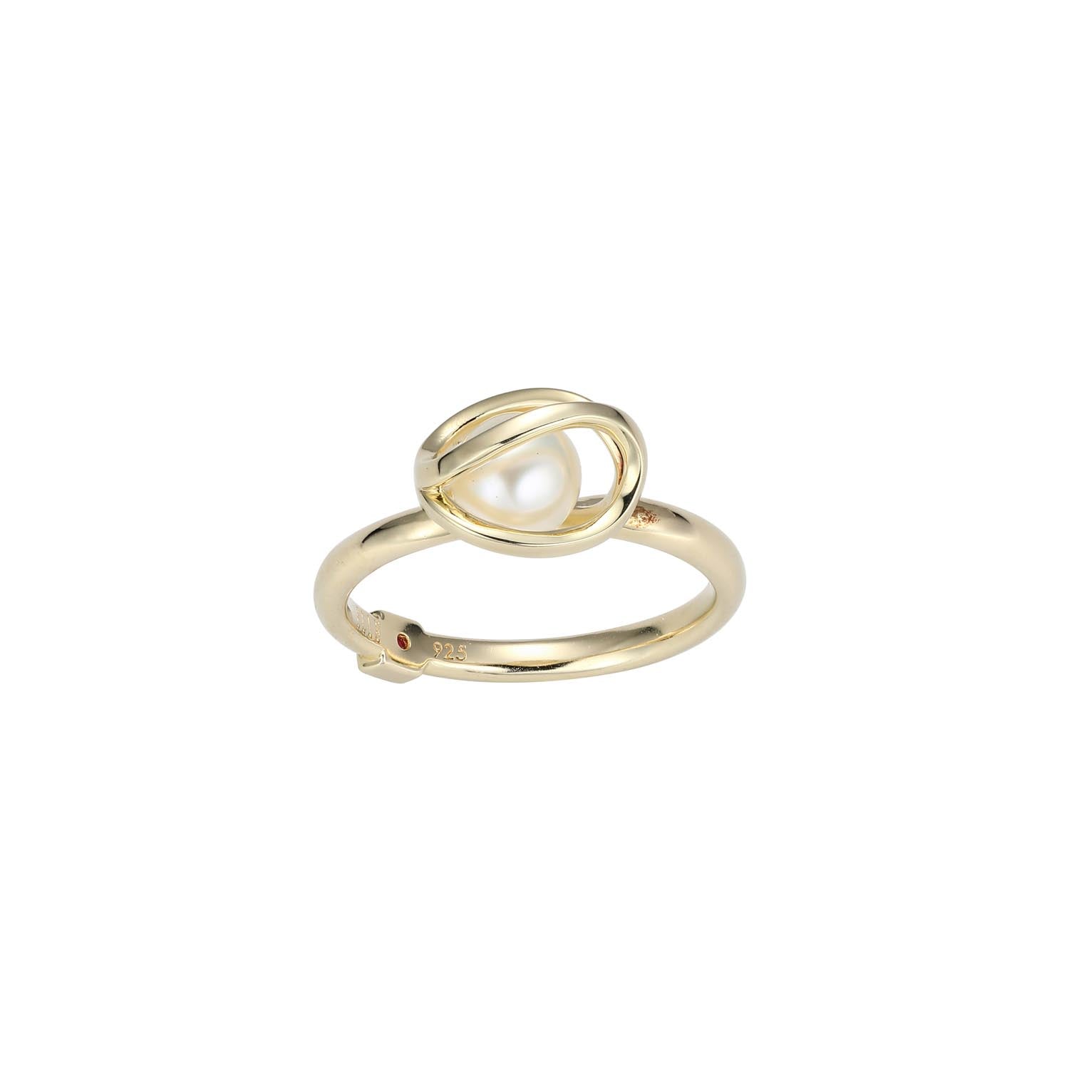 Sterling Silver "Luna" Yellow Gold Plated Pearl Ring - Size 9