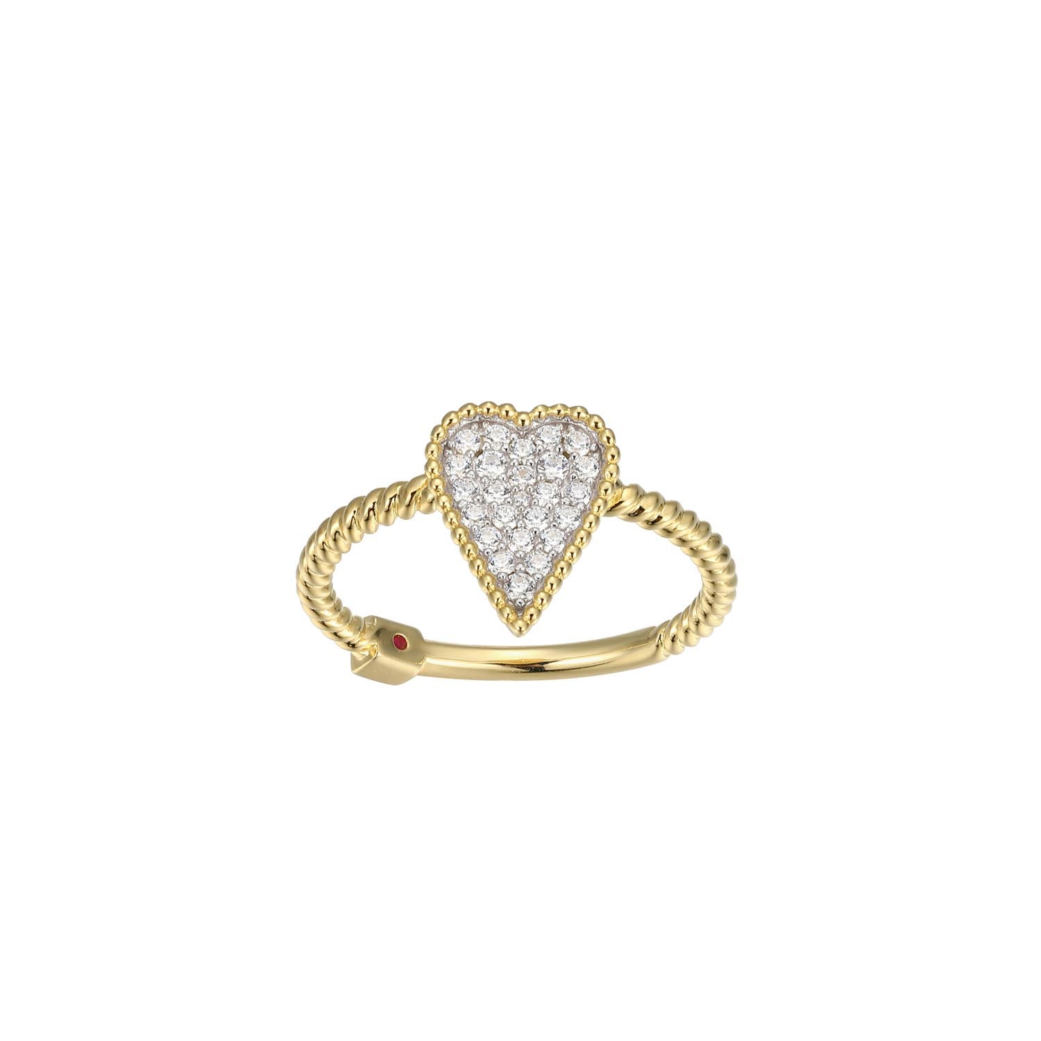 Sterling Silver "Long Love" Yellow Gold And Rhodium Plated Cubic Zirconia Heart Ring - Size 9