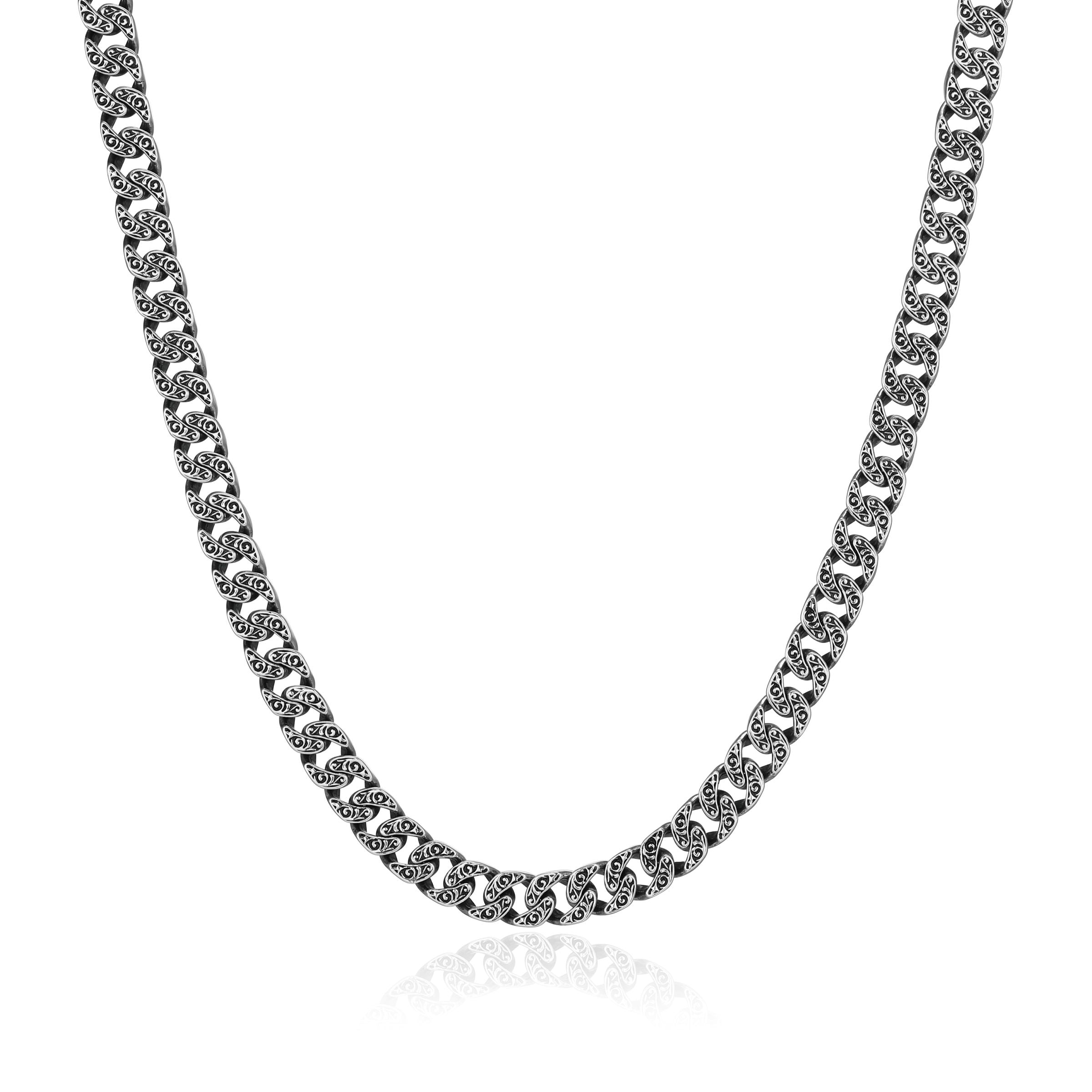 UN0085 - Chisel Classic Cuban Link Chain Necklace in Oxidized Rhodium - Plated Sterling Silver
