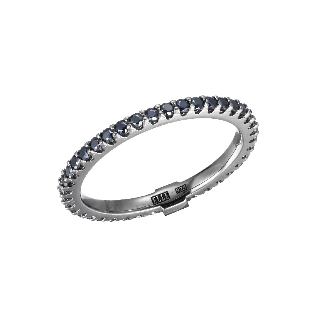 Sterling Silver " Stardust" Ruthenium Plated Geniune Black Spinel Ring Size 9