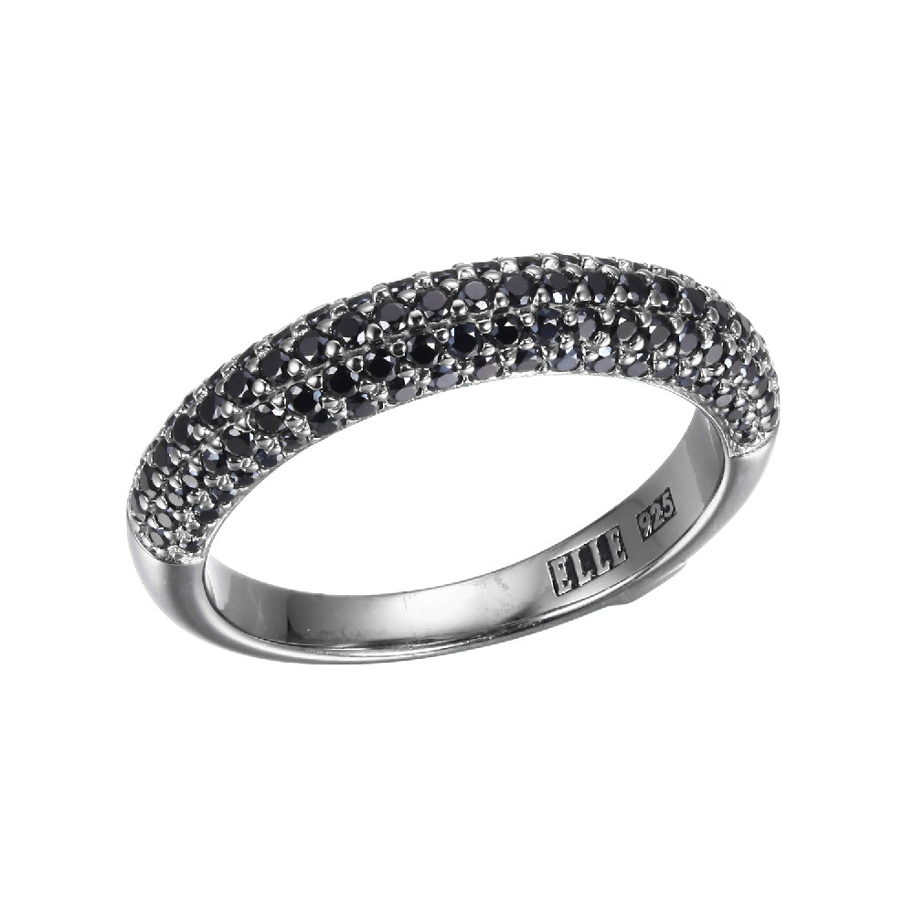 Sterling Silver " Stardust" Ruthenium  Plated Geniune Black Spinel  Ring - Size 9