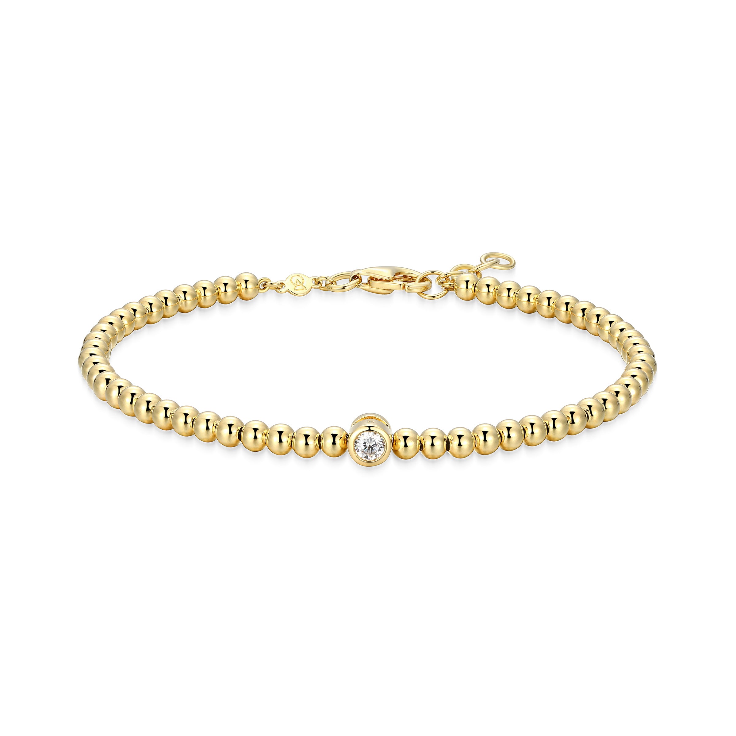 BB0270W - Bezel-Set Single-Station Lab-Created Diamond Beaded Bracelet