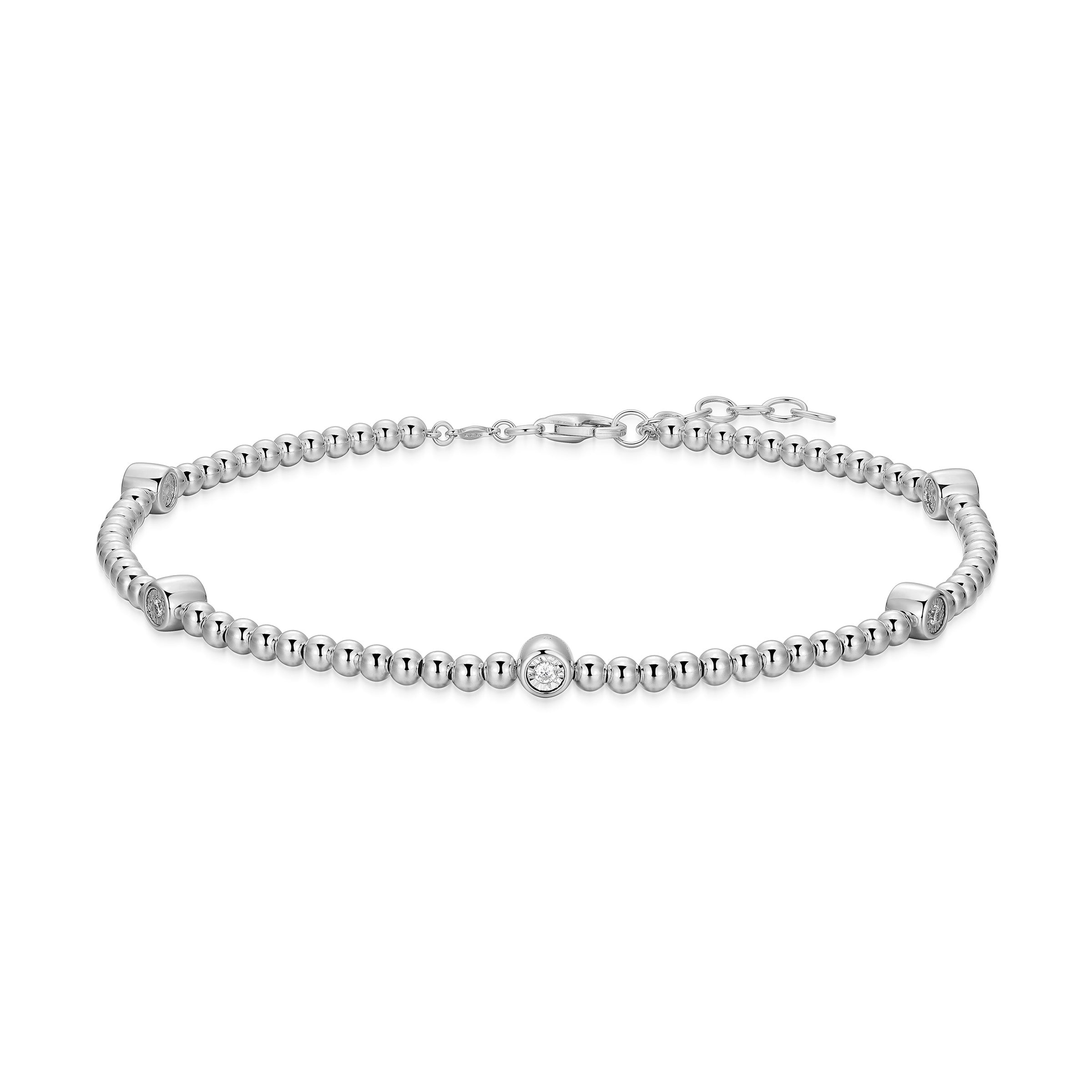 BA0269W - Bezel-Set Multi-Station Lab-Created Diamond Beaded Anklet