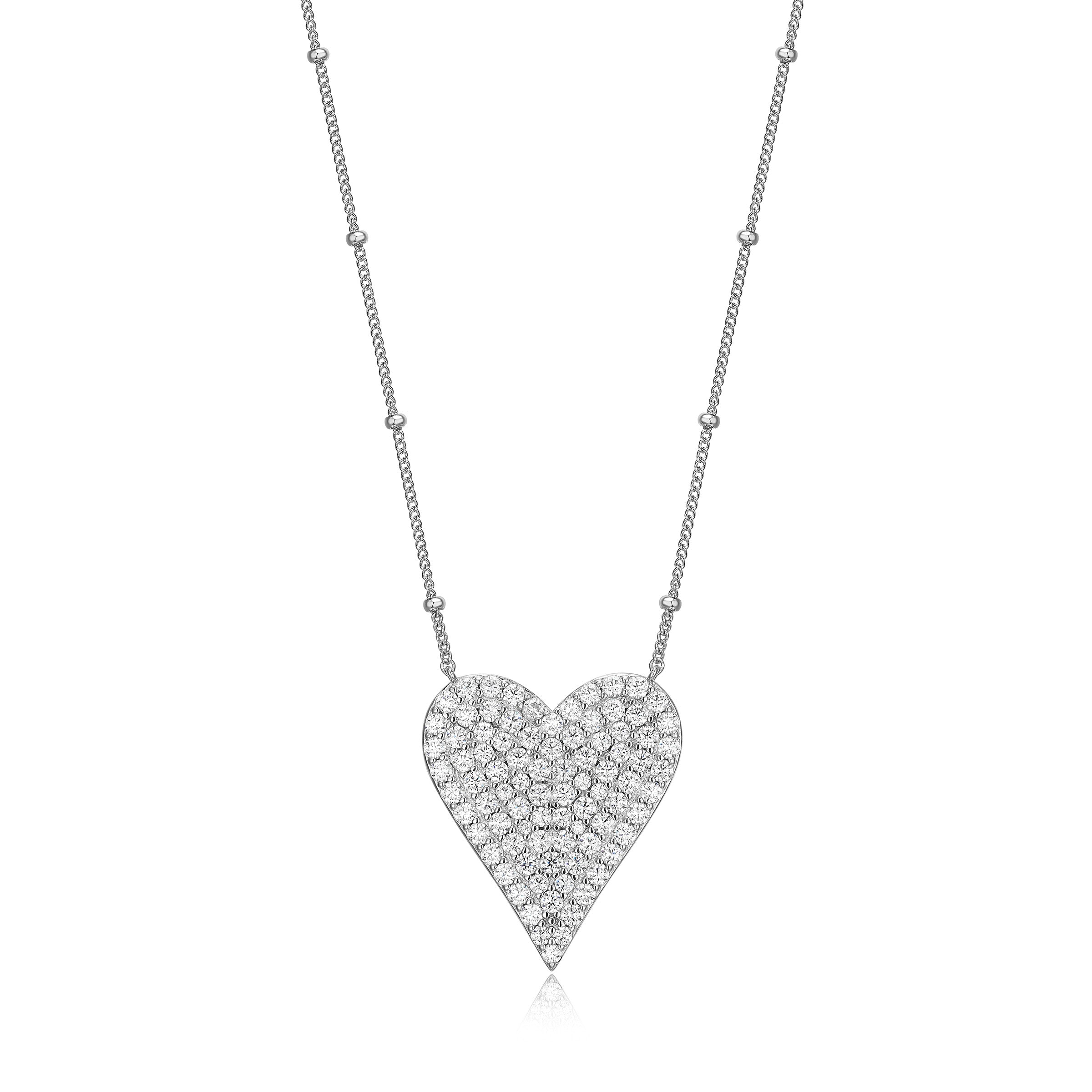Diamondlite Cz Infinite Love Large Heart Necklace In Sterling Silver. 17+3".