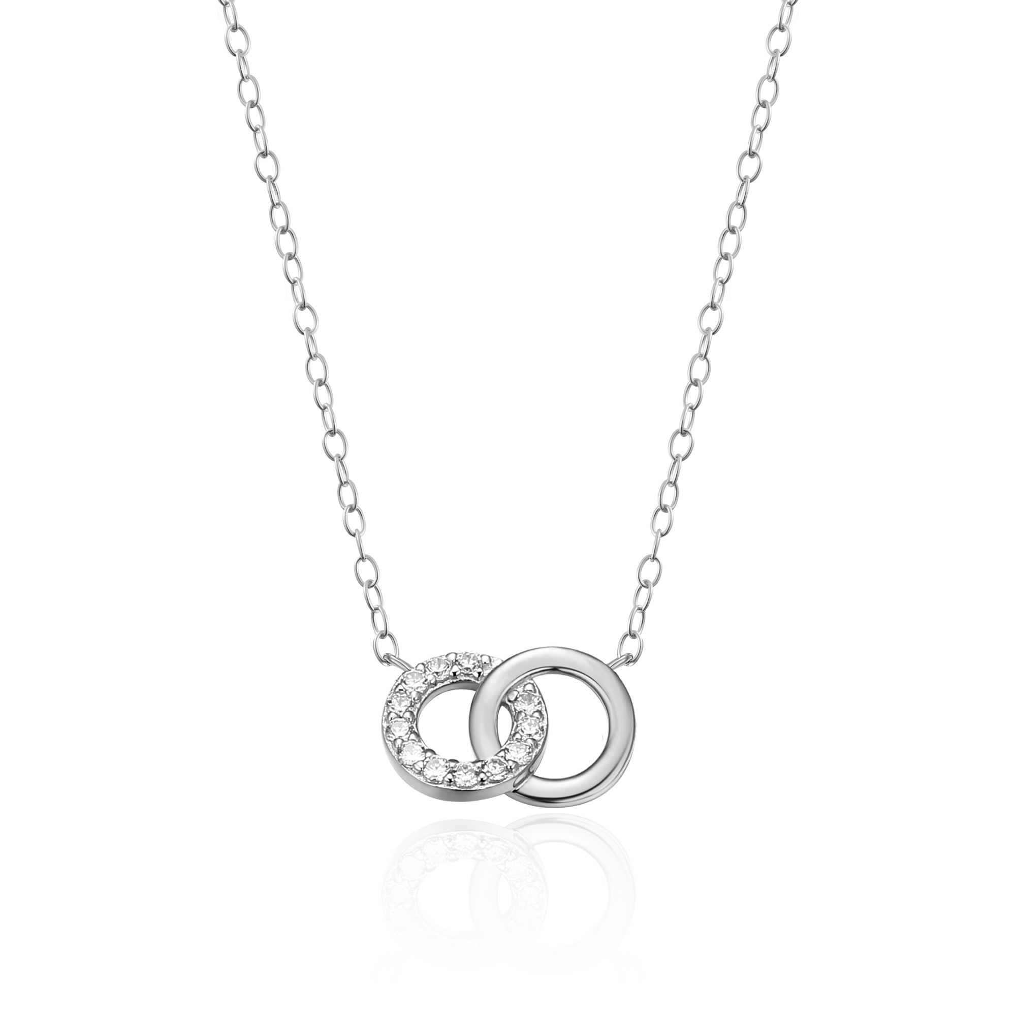 BN0077W - Twin Circle Necklace in Rhodium-Plated Sterling Silver