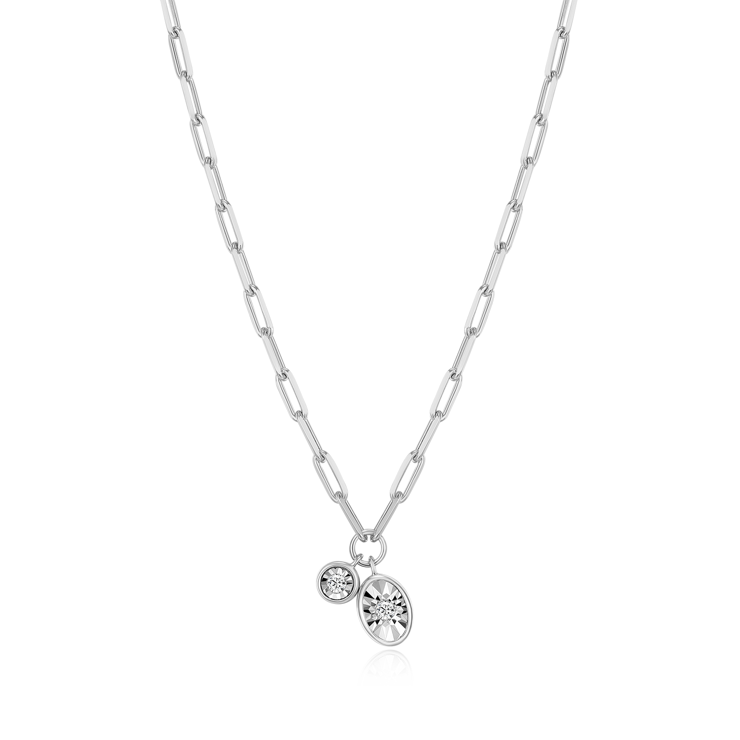 BN0224W - April Birthstone Lab-Created Diamond Mini Paperclip Necklace in Rhodium-Plated Sterling Silver