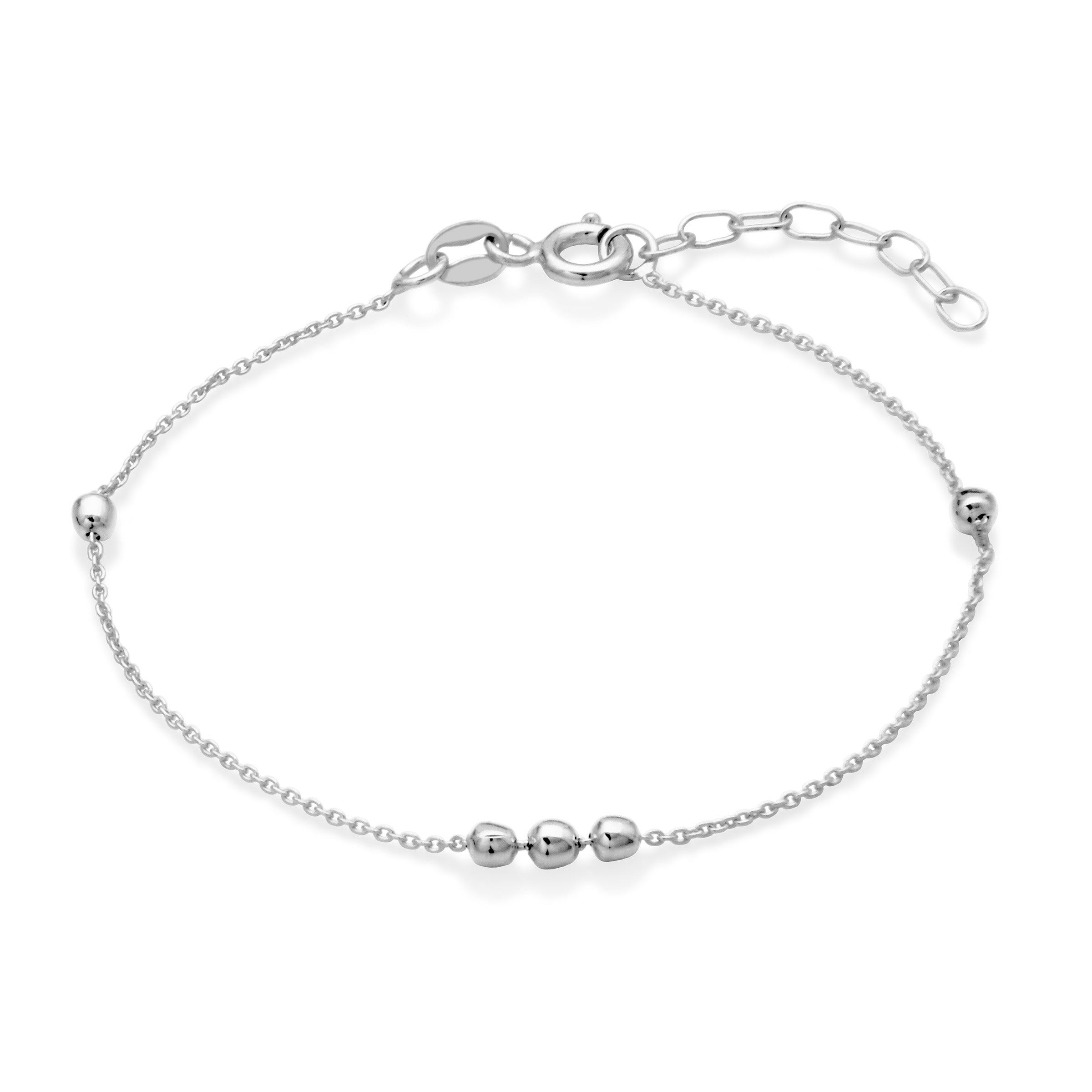 Simple Stationed 3Mm Bead Chain Bracelet In Sterling Silver. 6.5+1".
