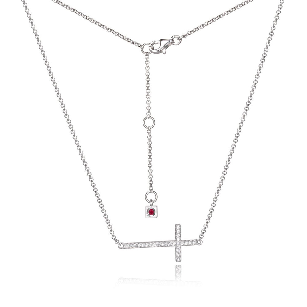 Sterling Silver "Humanity"  Rhodium Plated Cz  Necklace 16"+ 2" Extension