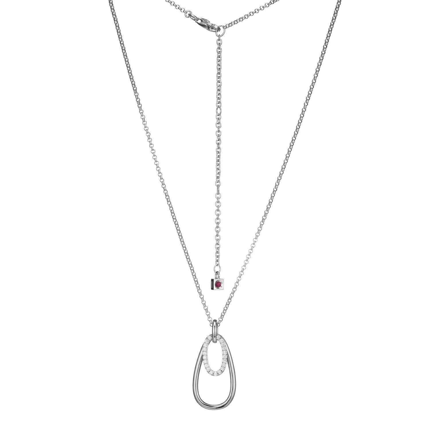 Sterling Silver "Circadia" Rhodium  Cubic Zirconia Pendant On Rolo Chain 17"+3"