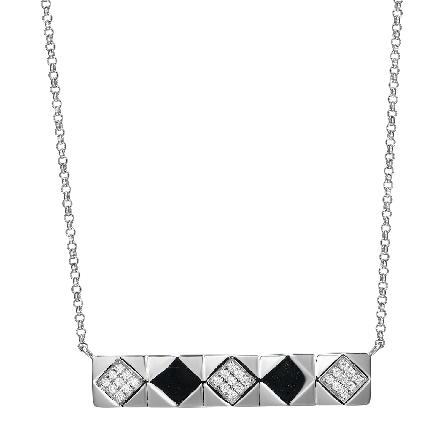 Sterling Silver "Captivate" Rhodium Plated Cubic Zirconia East West Necklace 17"+3"