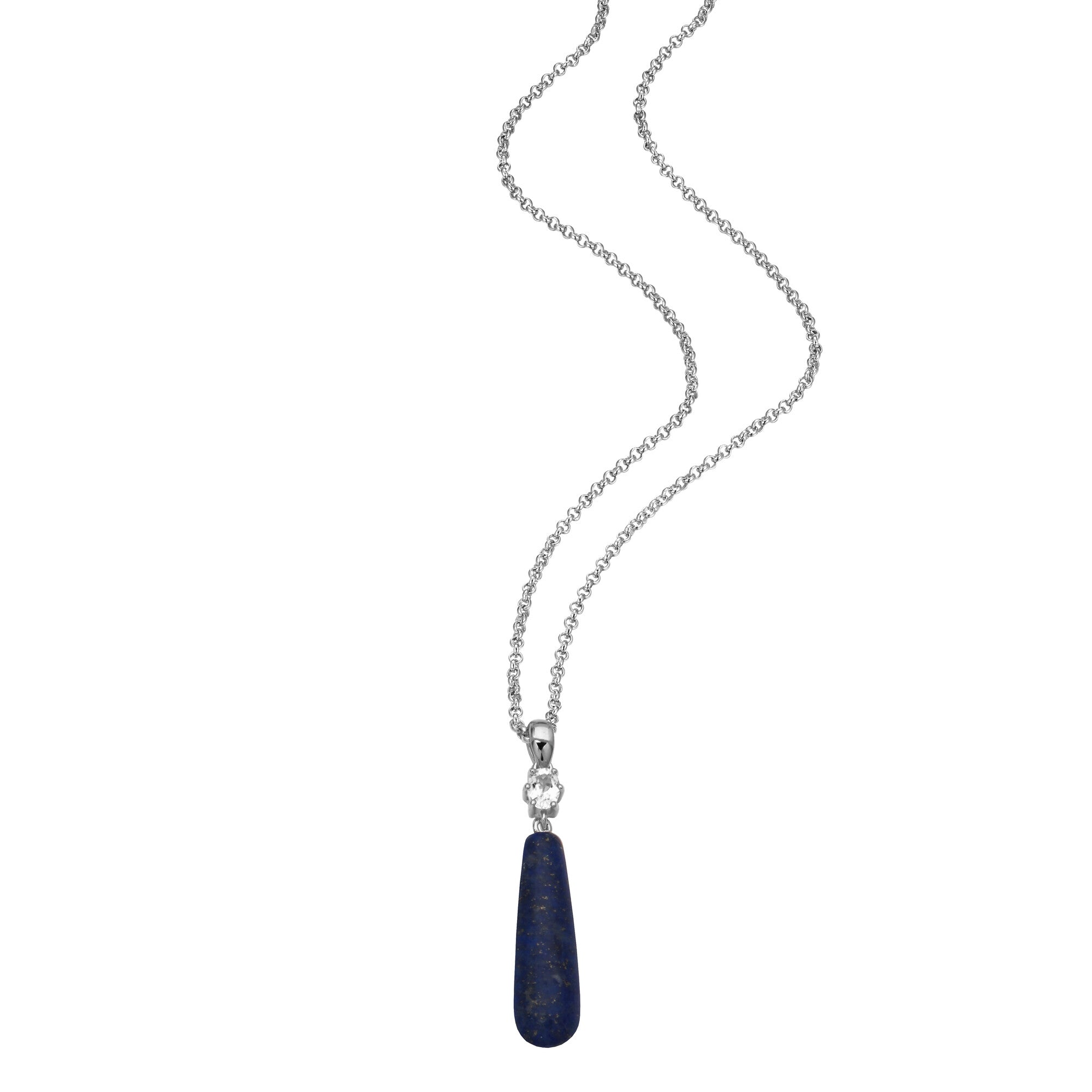 An Elongated, Deep Blue Lapis Lazuli Stone Hangs From The Center Of This Sway Collection Pendant Necklace. A White Topaz And Elle'S Signature Ruby Accent Lend A Refined Finish To A Piece That Exudes Luxury And Fine Craftsmanship.