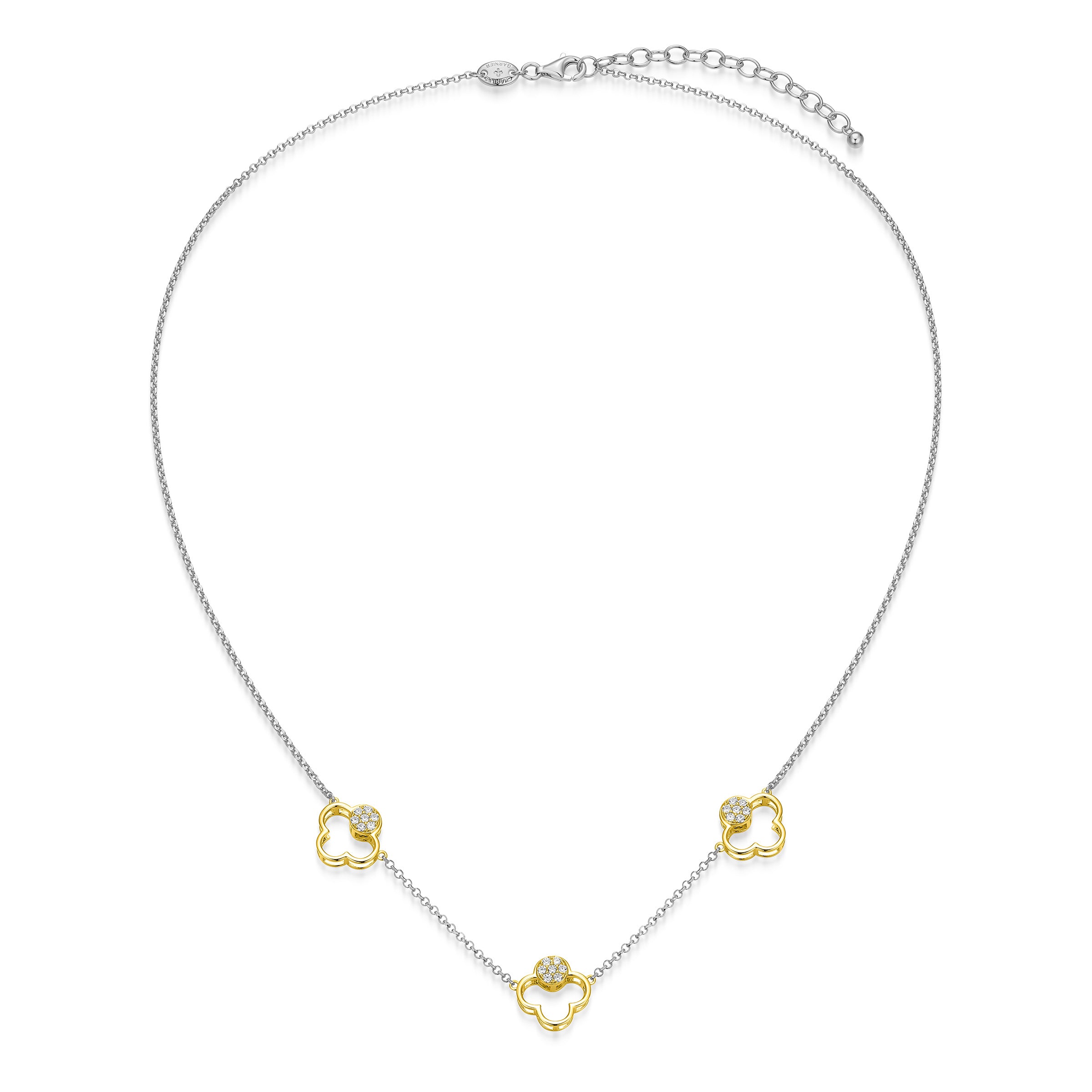 CN0201 - Two-Tone Triple Clover Pendant Necklace