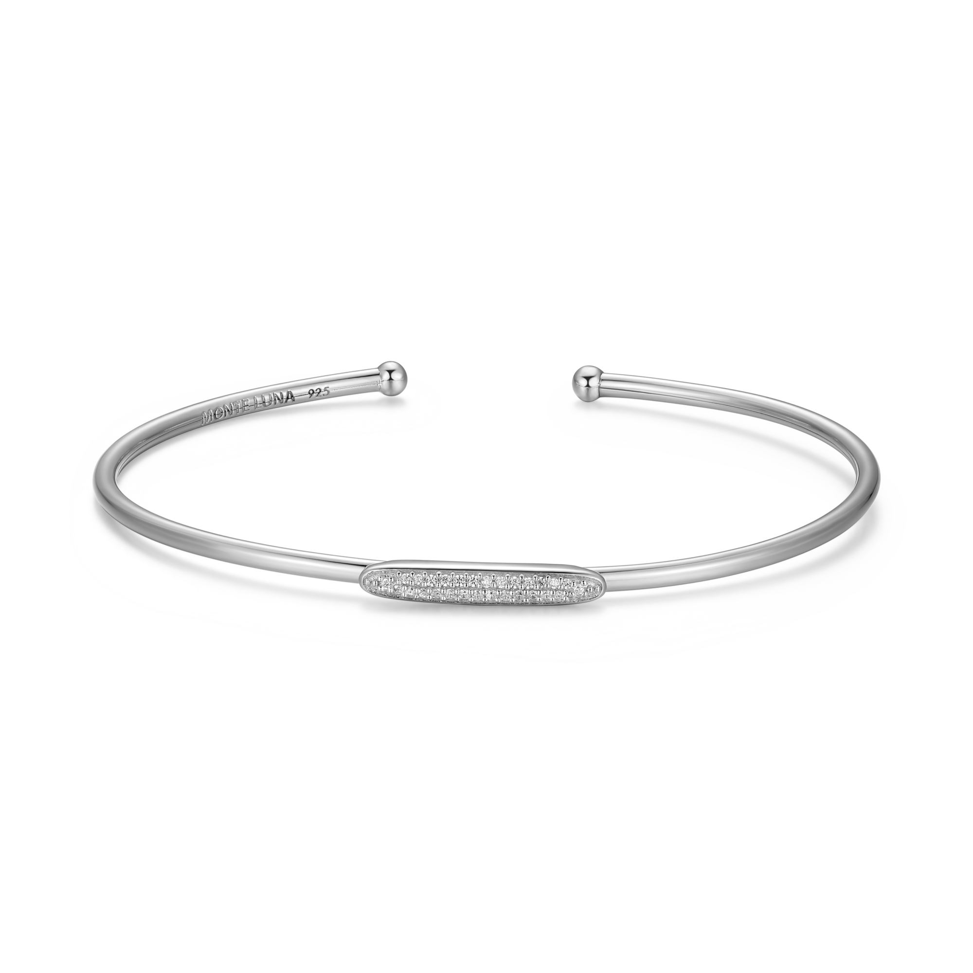 BB0166W - Oval Accent Pave Flex Cuff Bracelet in Rhodium-Plated Sterling Silver