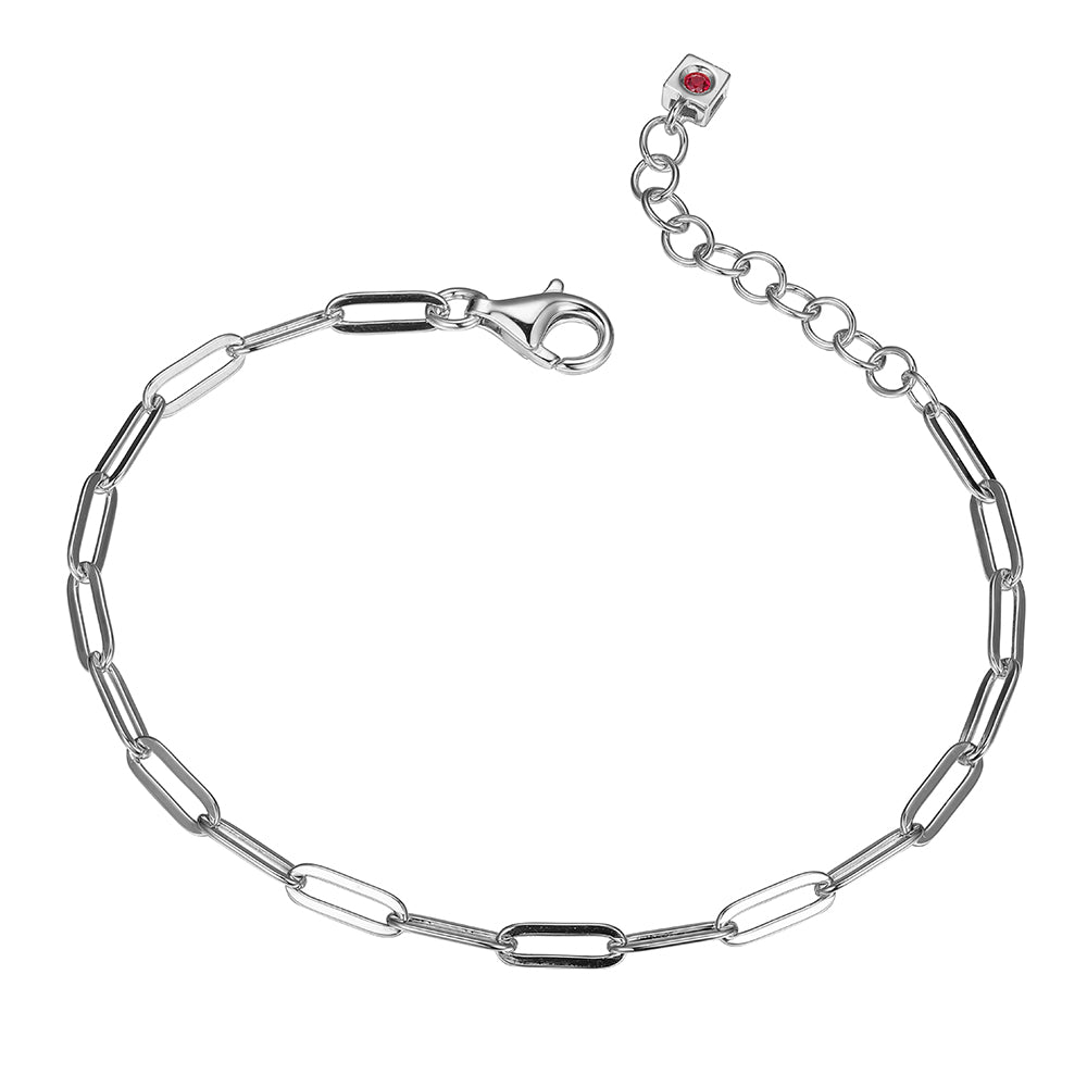 Sterling Silver Bracelet Made Of Paperclip Chain (3Mm), Measures 6.5" Long, Plus 1.25" Extender For Adjustable Length, Rhodium Plated